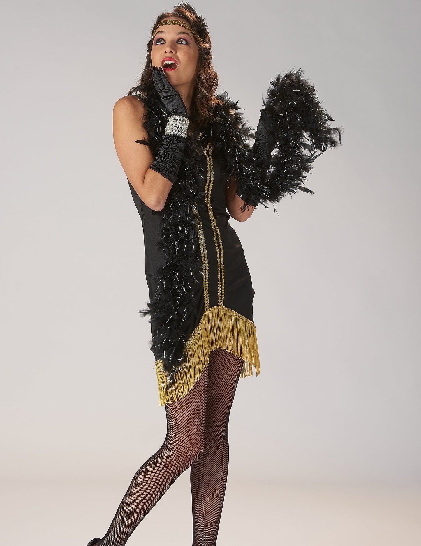 Dámský černo-zlatý charlestonský kostým s třásněmi