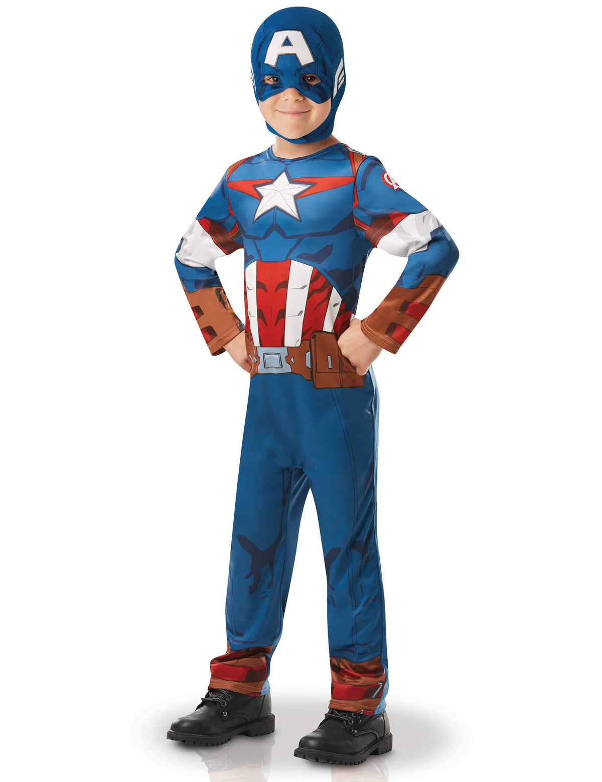 Klasický kostým Captain America z animovaného seriálu pro chlapec modrá a červená s kuklou
