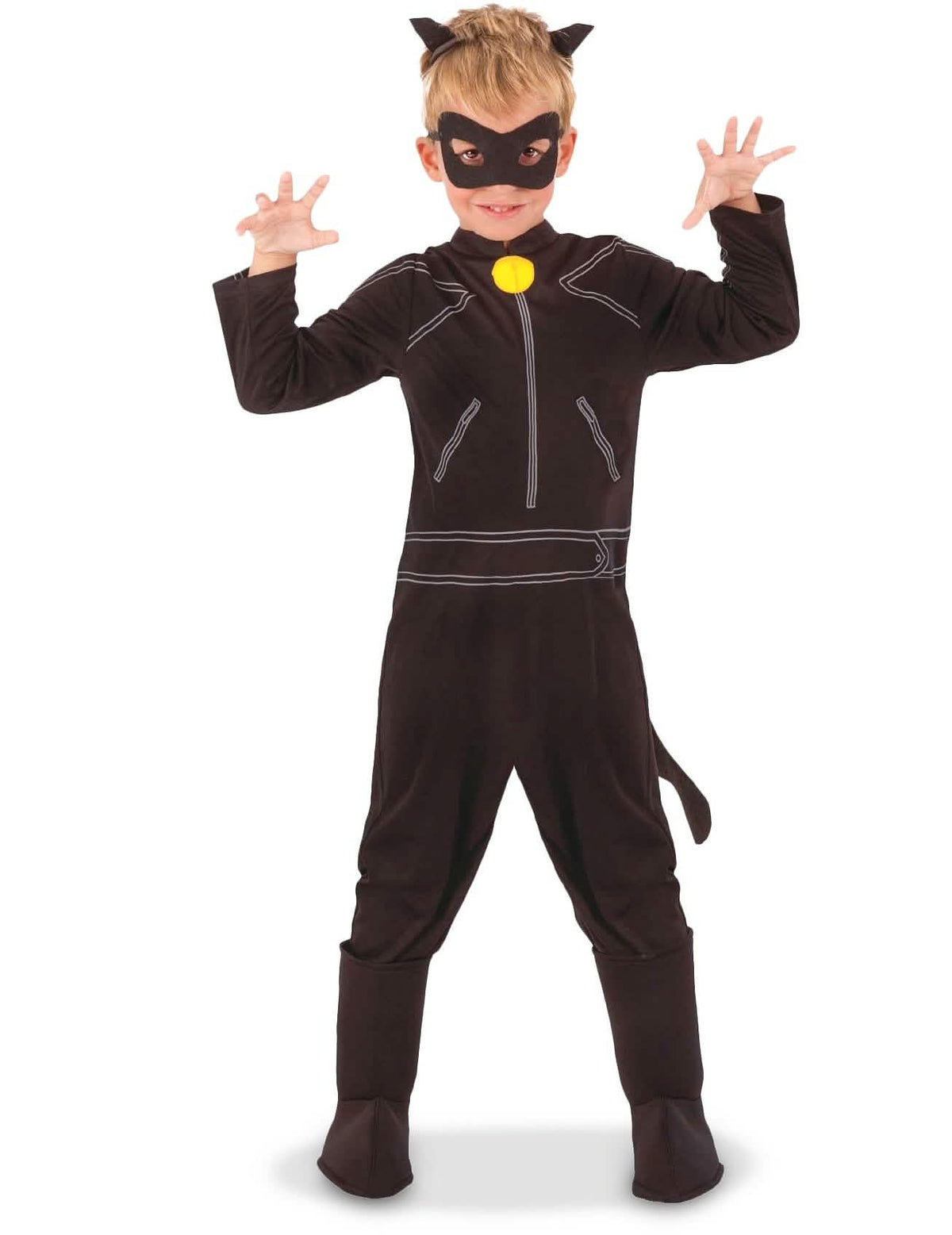Klasický kostým černá kočky Miraculous pro dítě černá s maskou a žlutá rolničkou