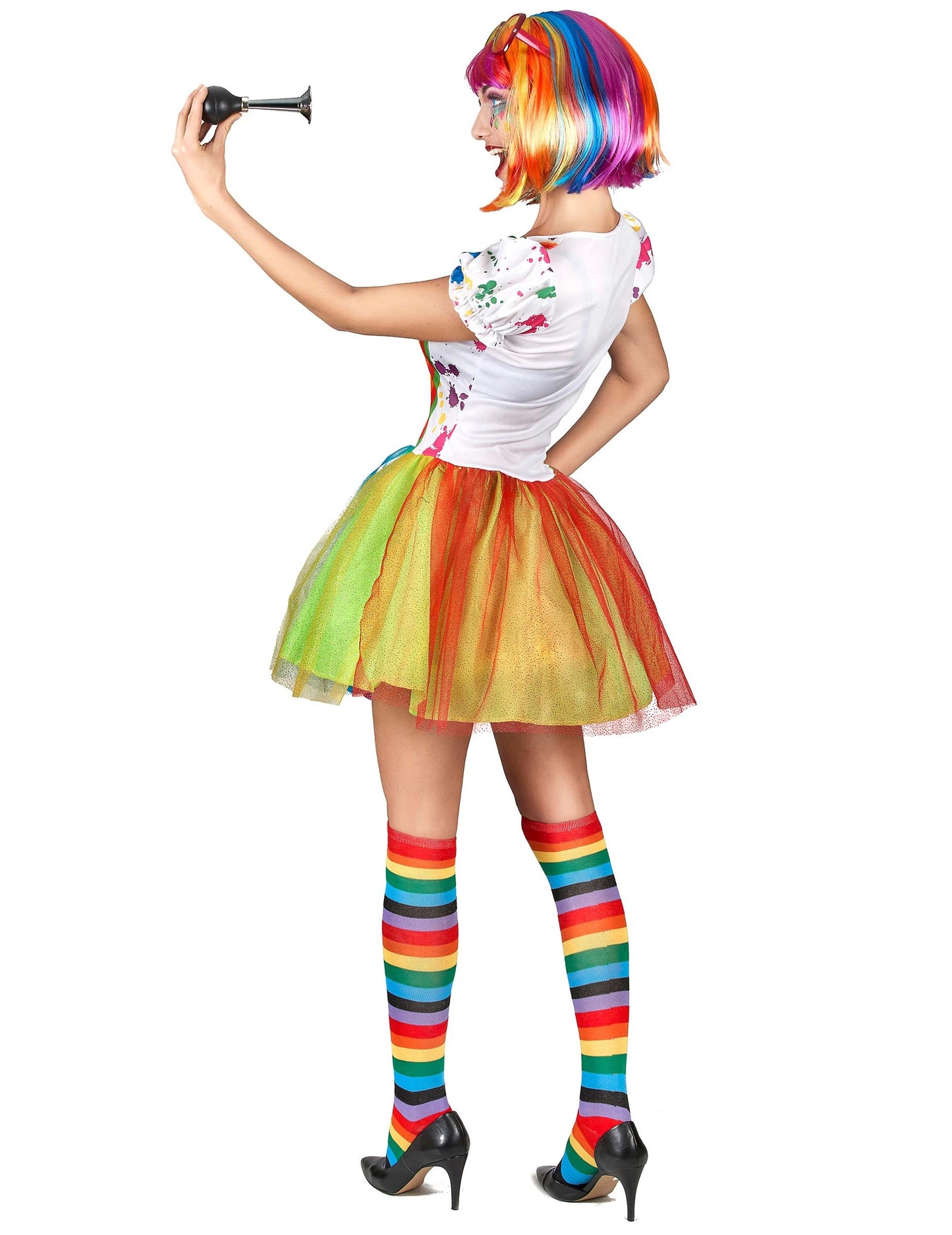 Dámský kostým klauna s vícebarevnými barvami