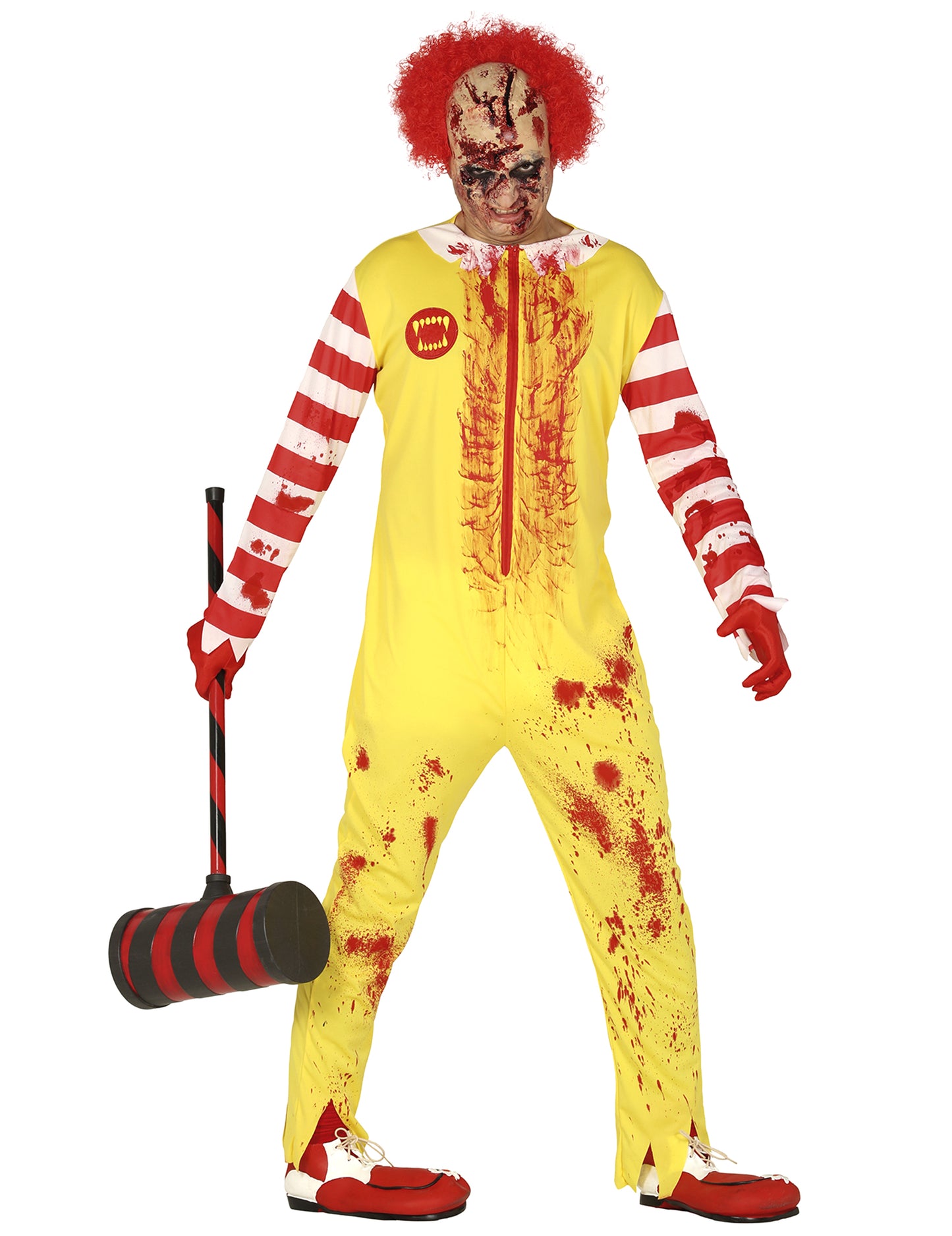 Červený a žlutý dospělý zombie klaunský kostým