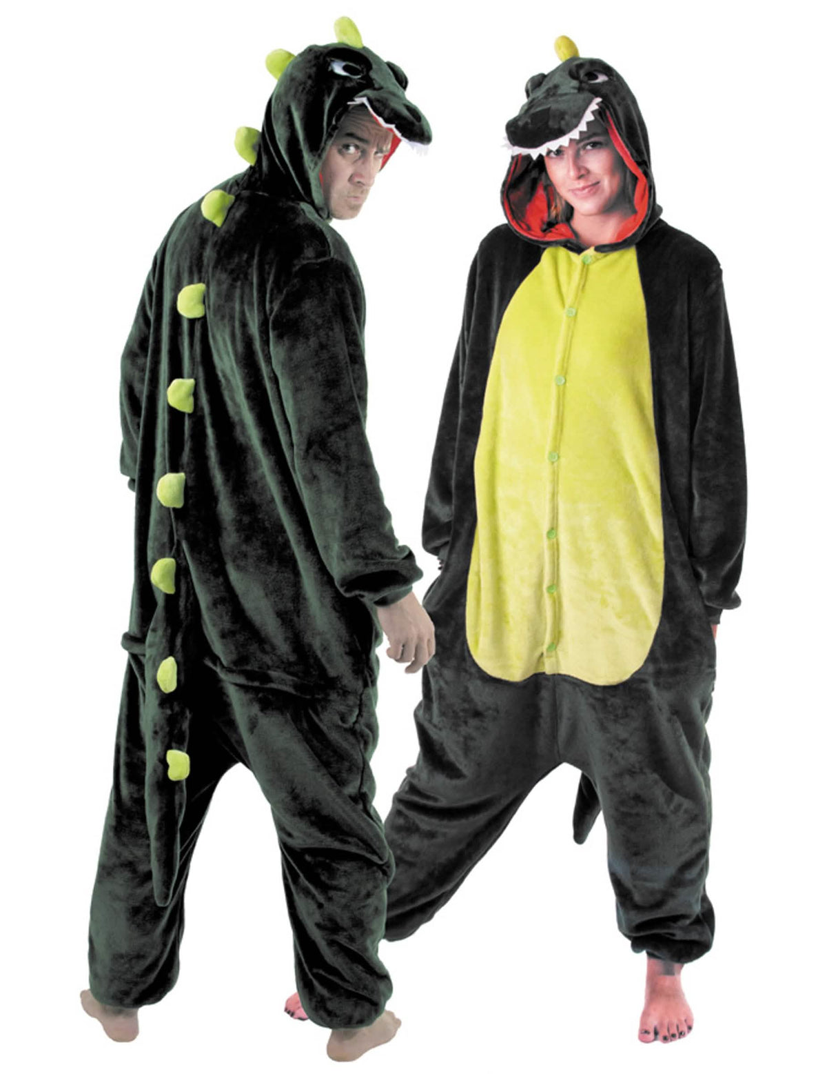 Kostým dinosaurus kombinéza pro dospělý tmavě zelená a žlutá