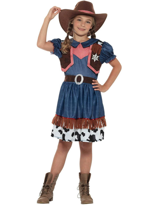 Pohled zepředu na texaský kostým cowgirl pro dívka