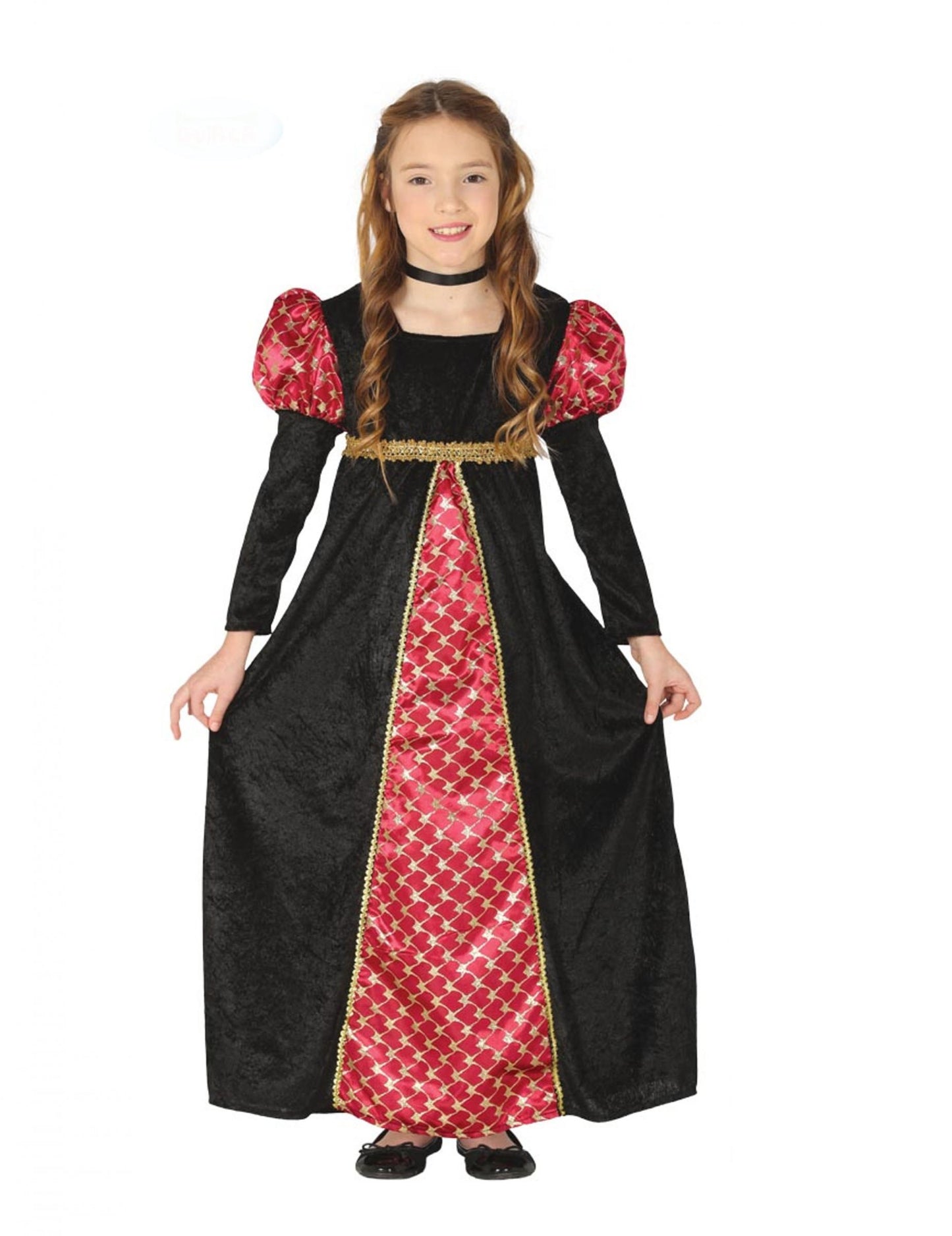 Dívčí středověký kostým v černém a červeném provedení
