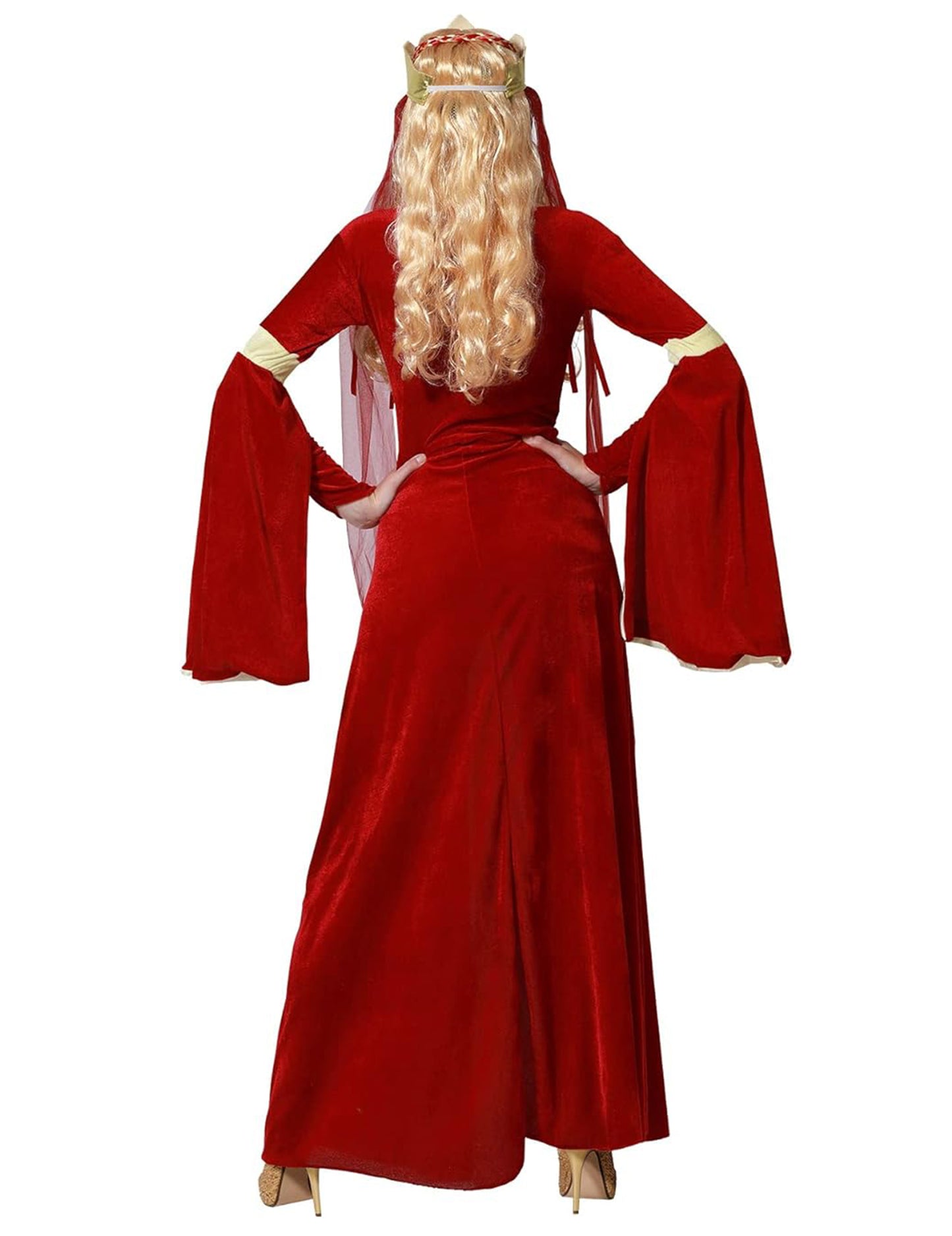 Dámský kostým středověké dámy v červené a zlaté barvě