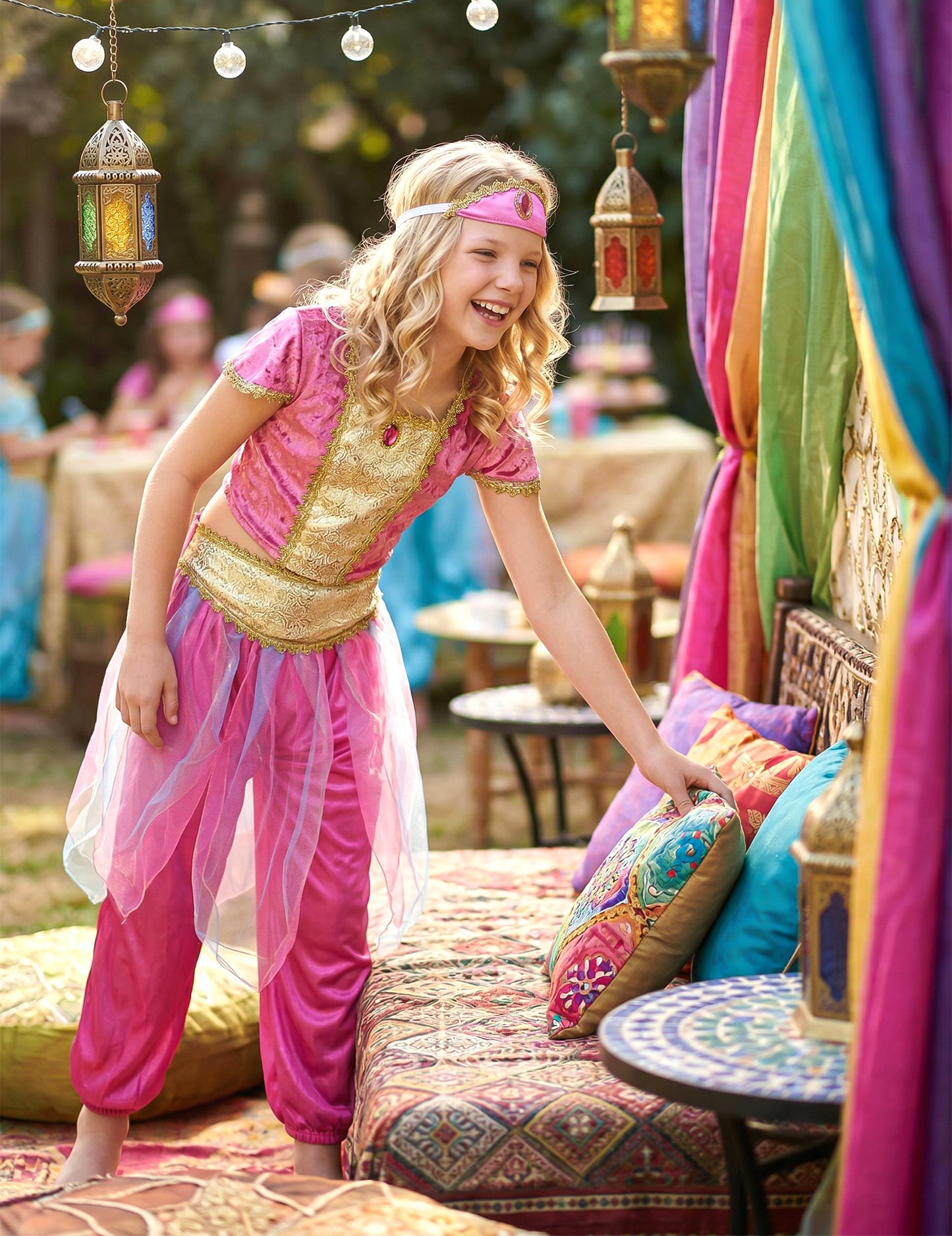 Orientalische-Tänzerin-Kinderkostüm pink-goldfarben