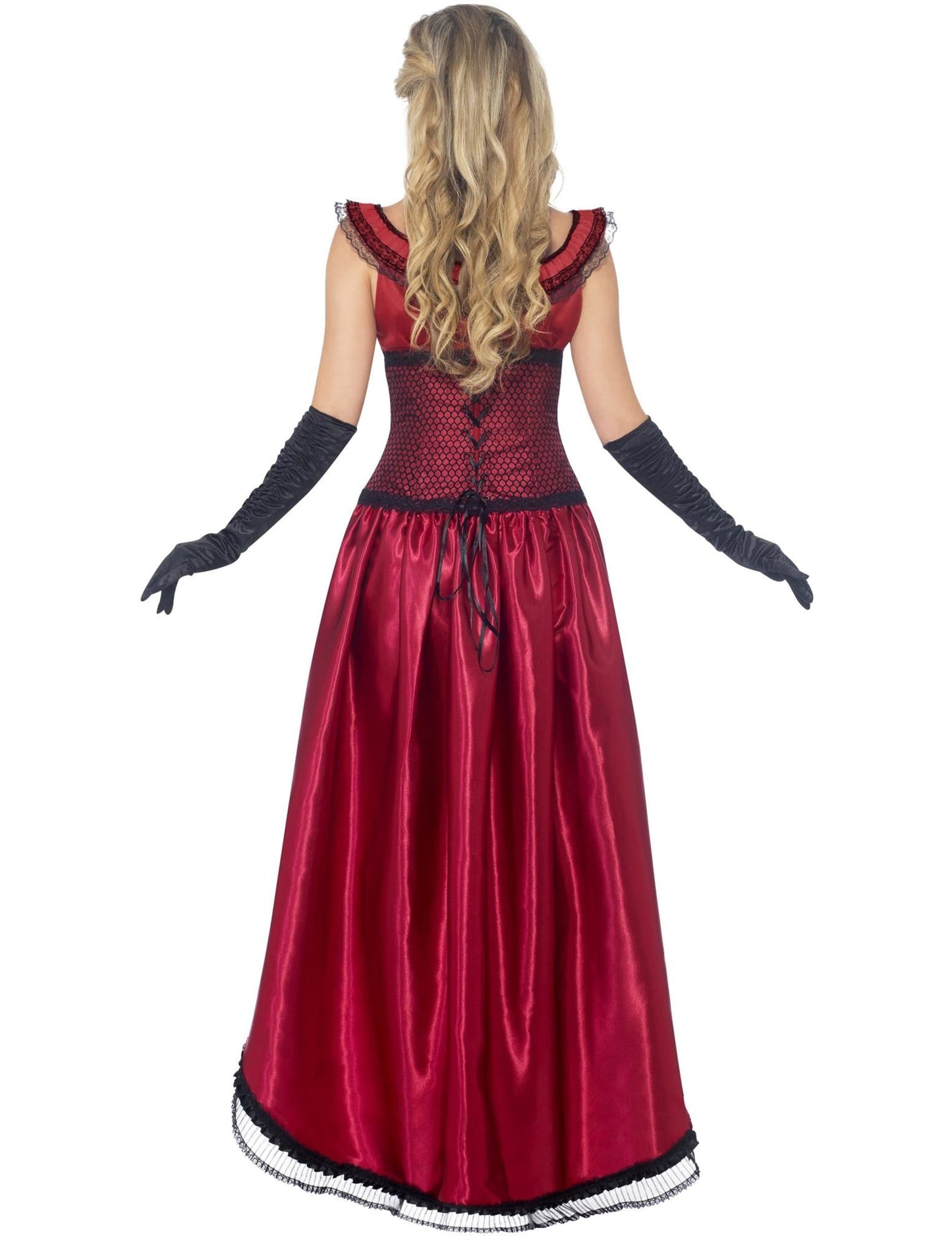 Vue de dos du déguisement de danseuse saloon sexy pour femme