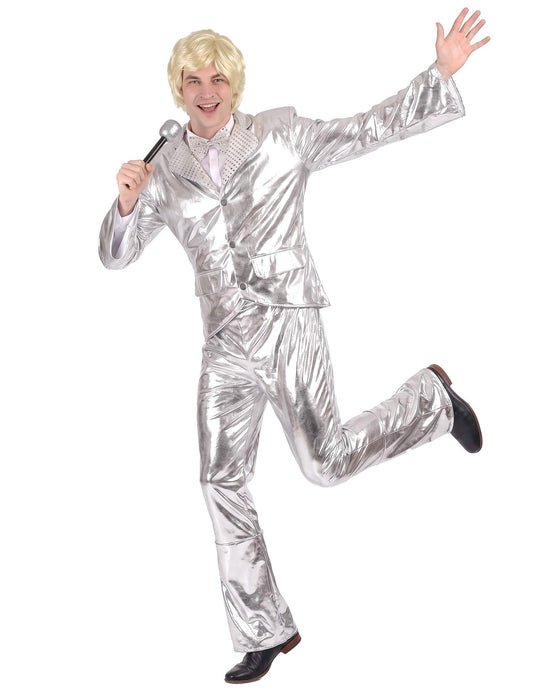 Pánský lesklý stříbrný disko kostým