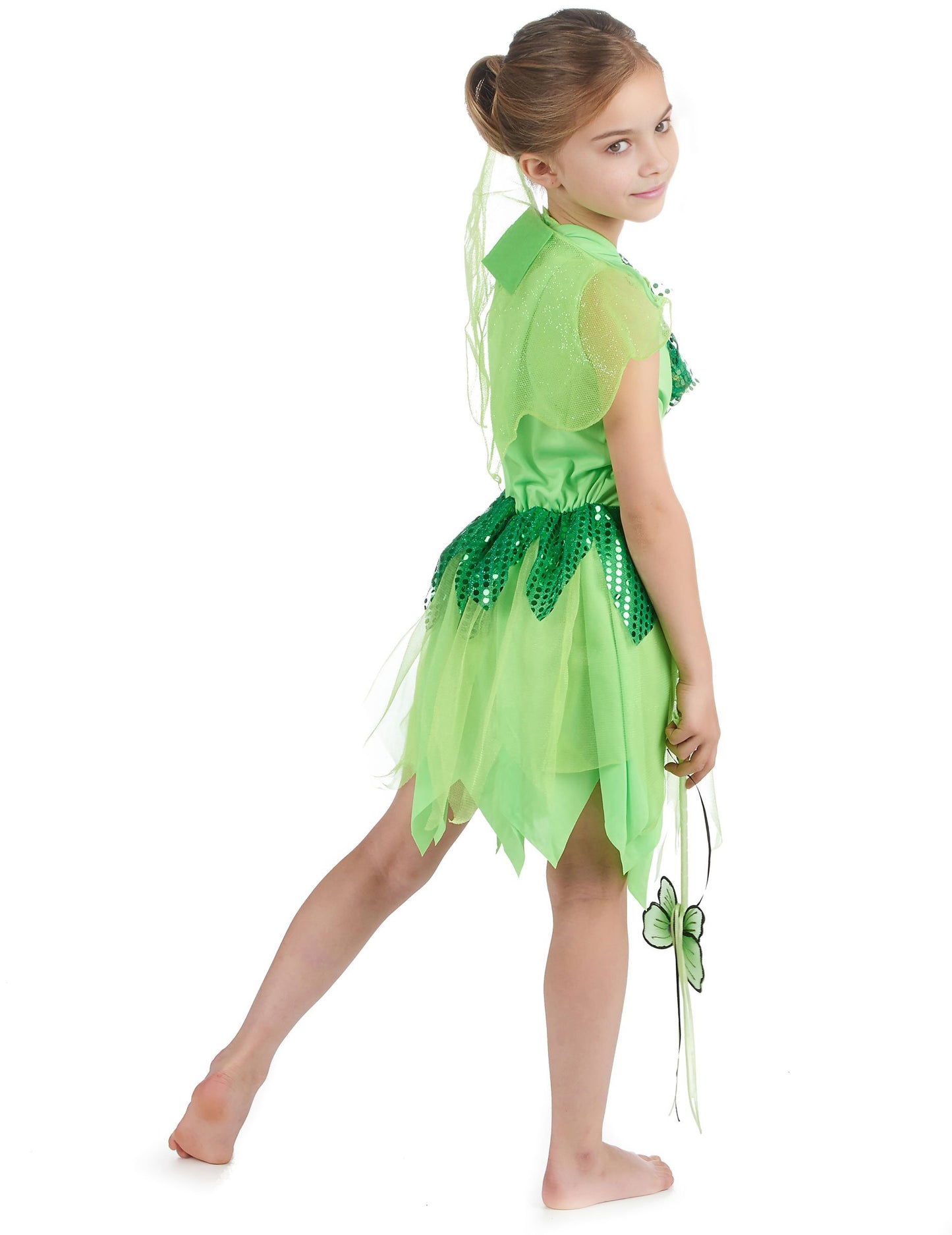 Dívčí zelený kostým víly se závojem