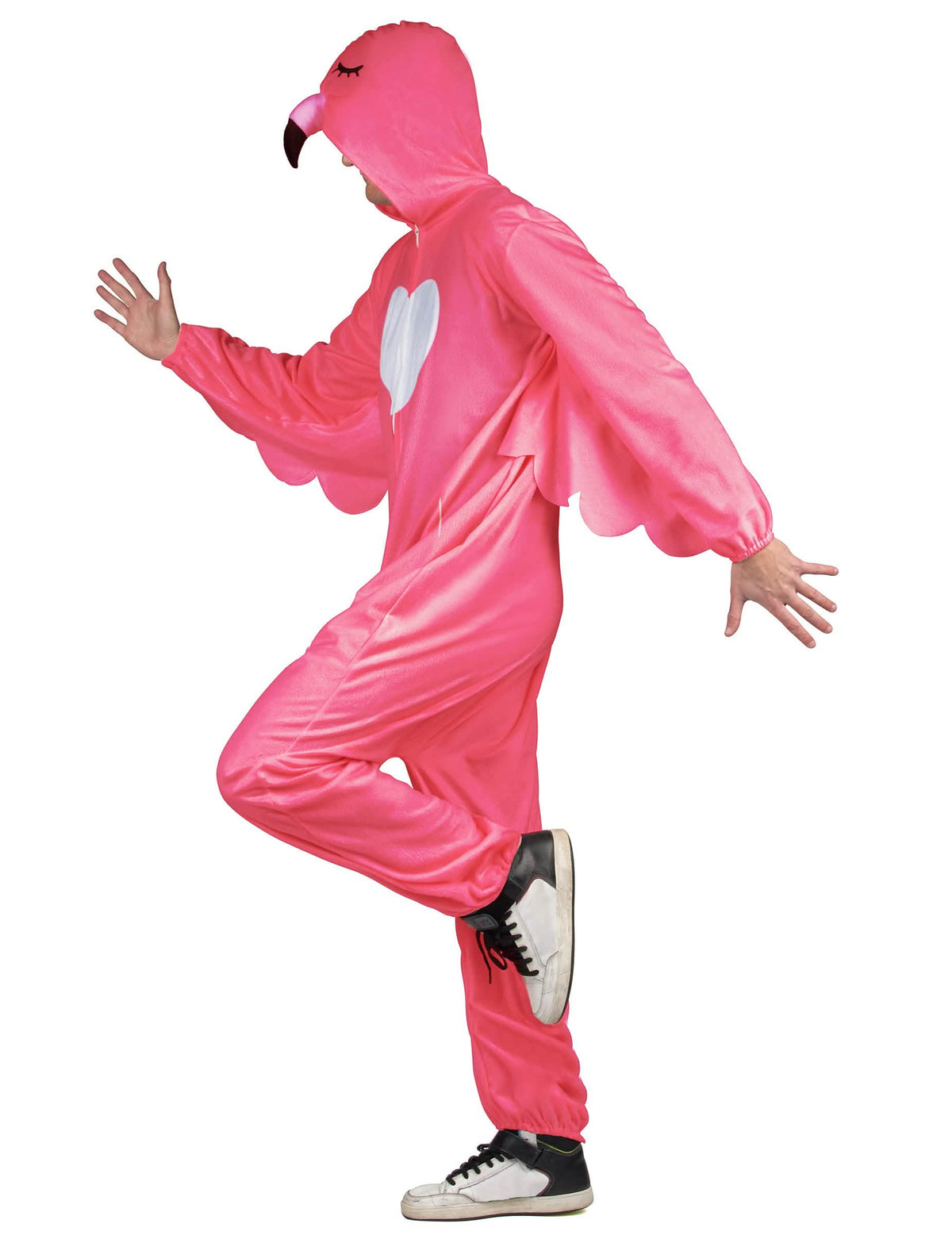 Boční pohled na kostým plameňáka