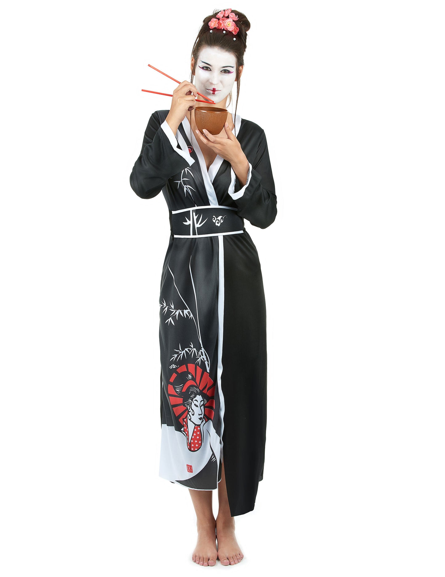 Dámský kostým gejša v černém a bílém provedení