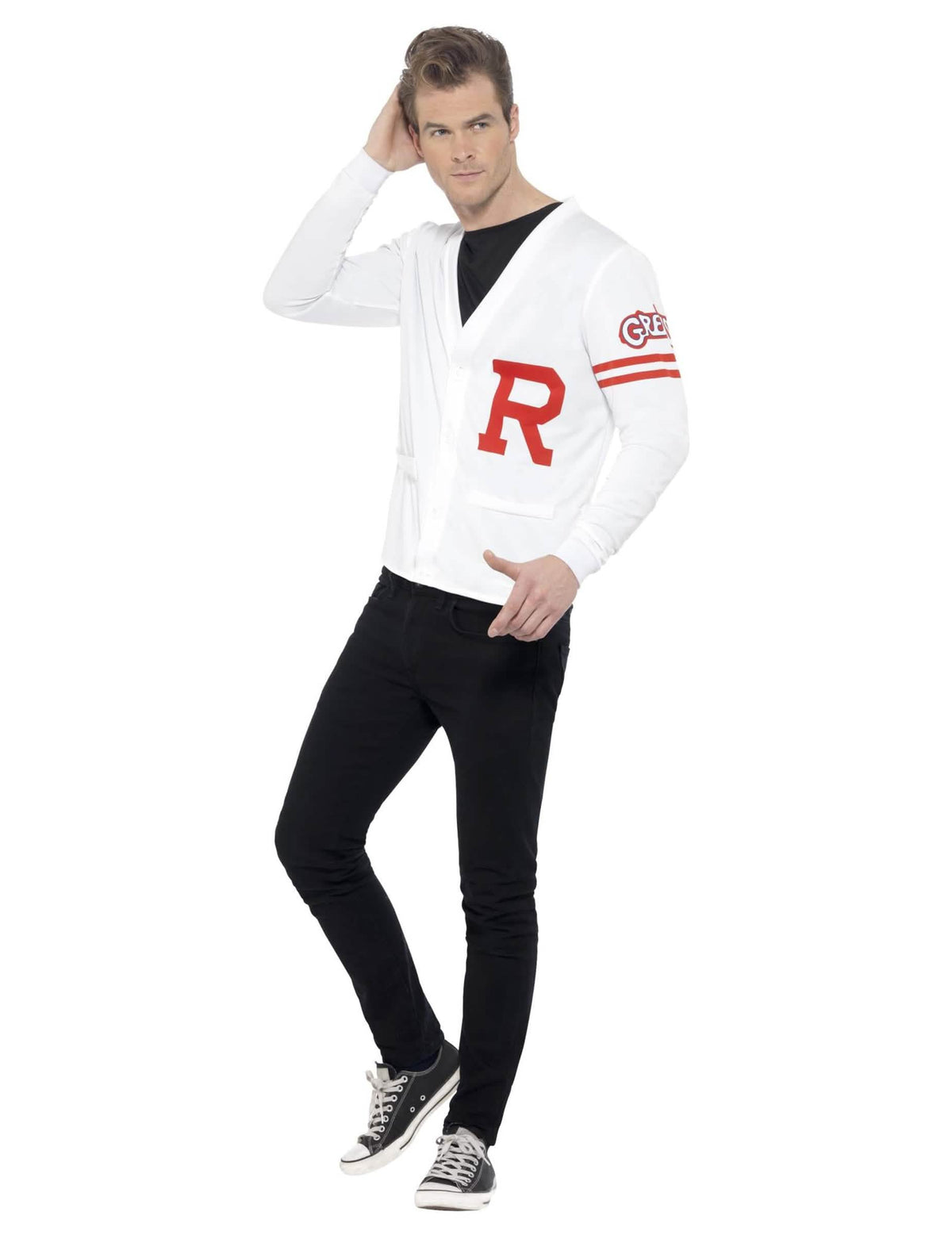 Pohled zepředu na pánský kostým Grease Rydell Prep