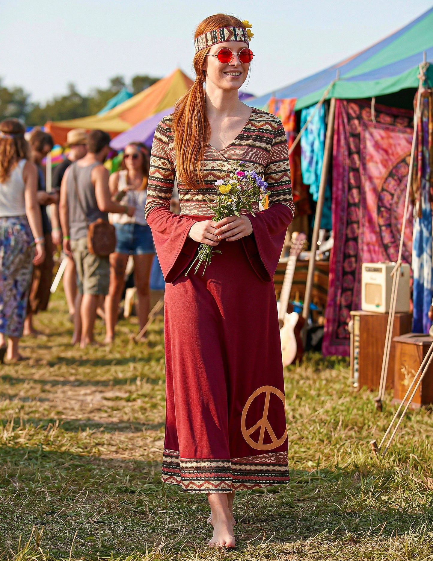 Déguisement hippie bordeaux femme