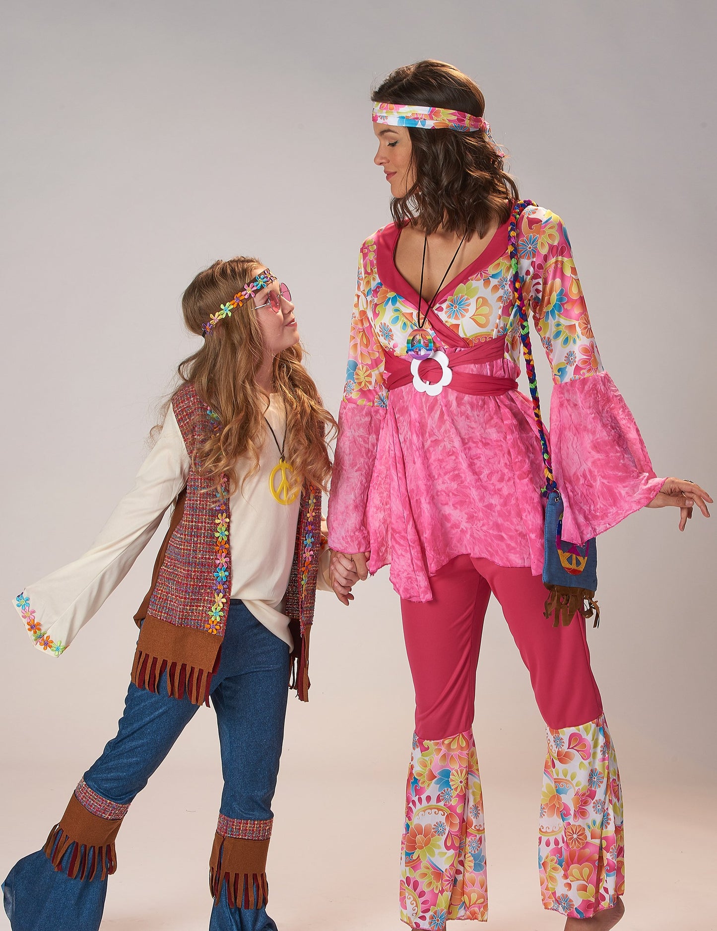 Dámský hippie kostým s růžovým květinovým vzorem