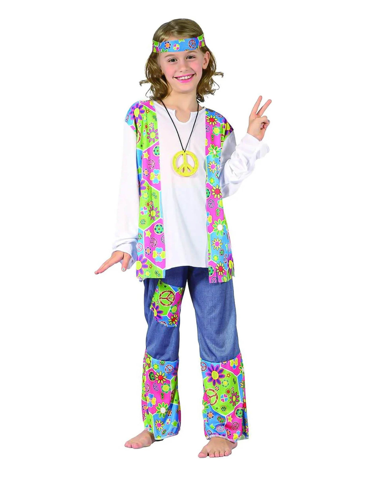 Hippie kostým, třásňová vesta pro dívku vícebarevné s psychedelickými vzory
