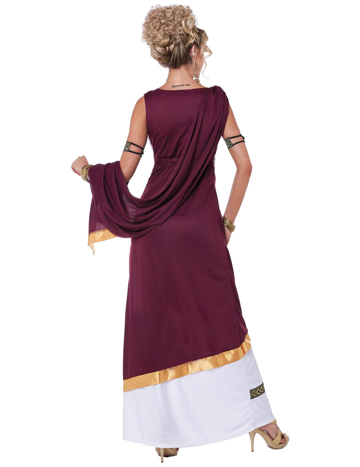Pohled zezadu na kostým římské císařovny pro ženu
