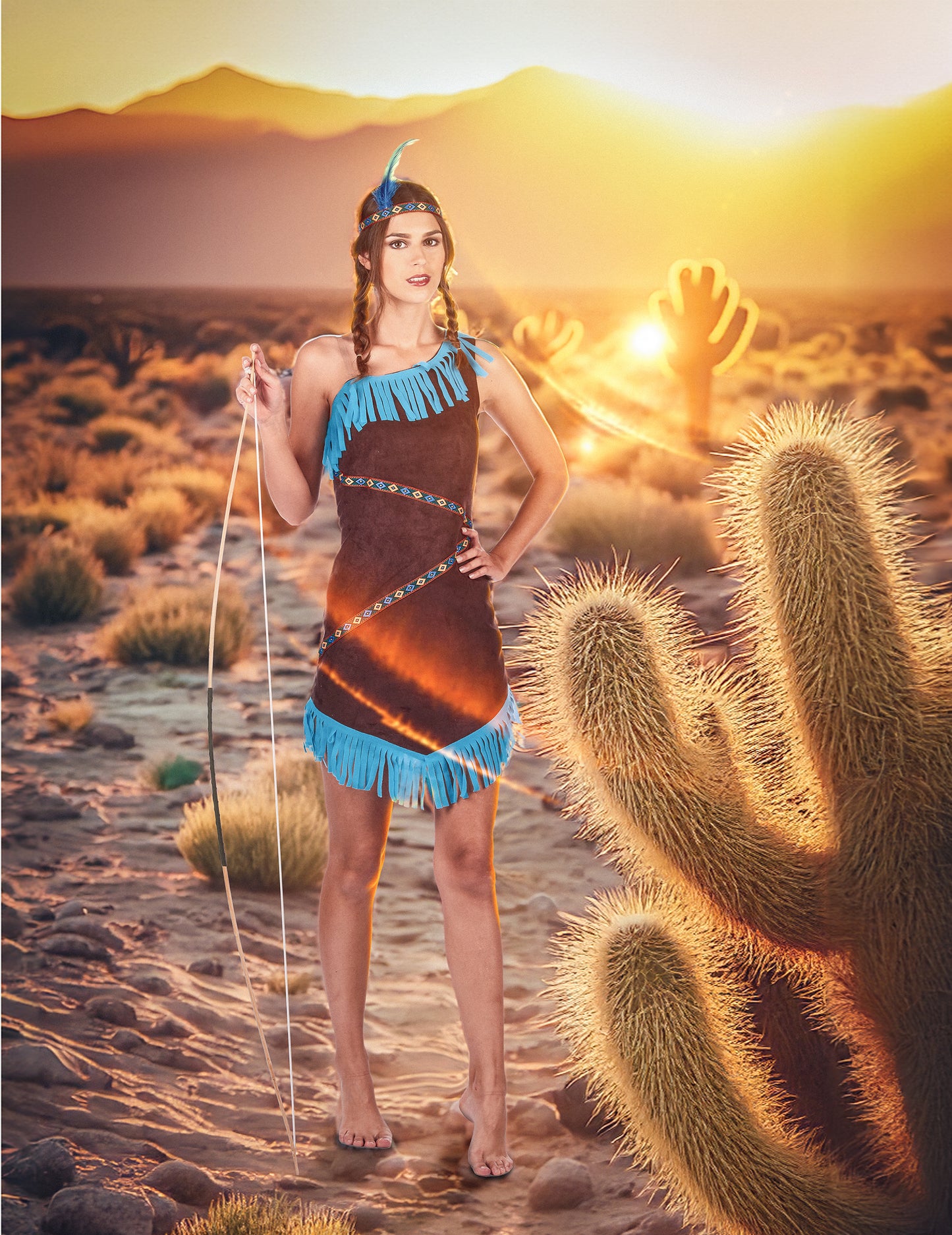 Dámský hnědo-modrý indický kostým