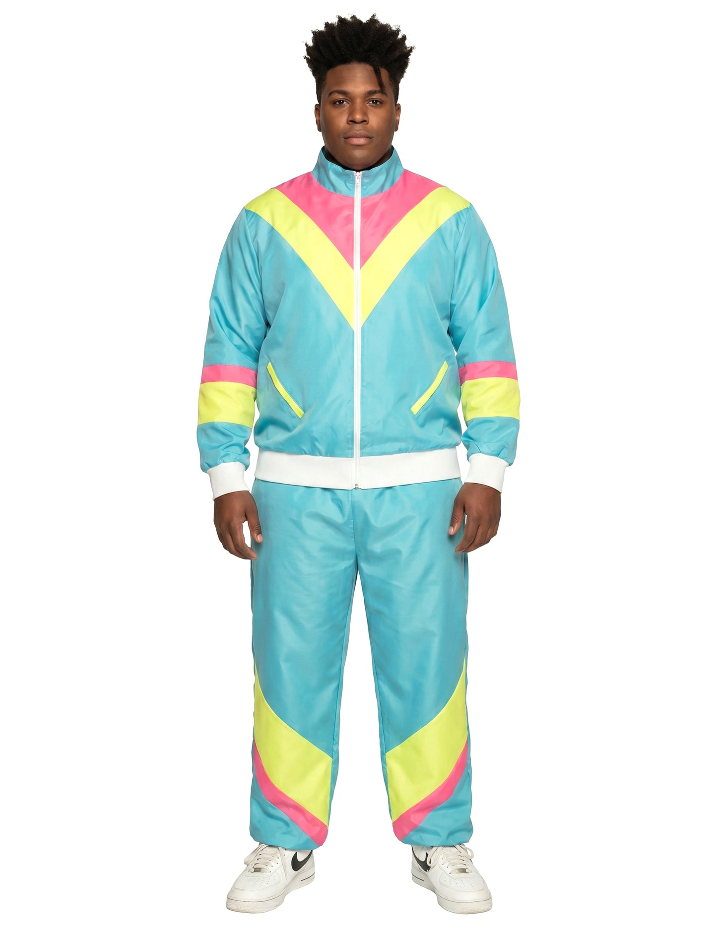 Neonblauer Retro-Jogginganzug Kostüm für Herren