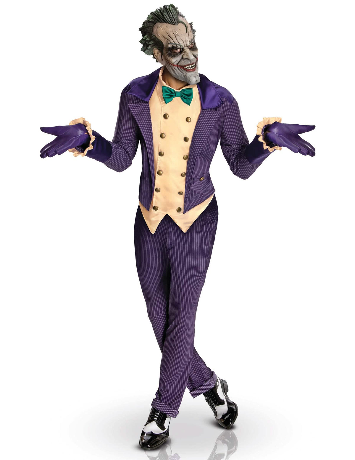 Kostým Joker™ Arkham City™ pro dospělý fialová s pruhy s maskou a žlutá vestou