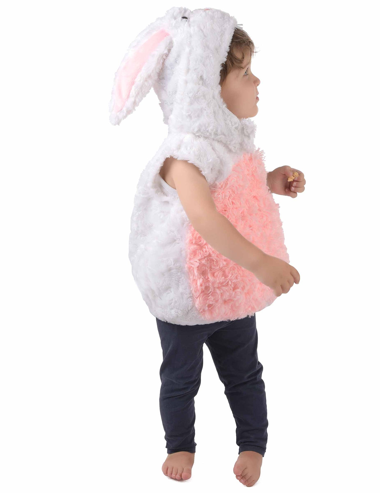 Dětský kostým králíka bez rukávů v bílém a růžovém provedení