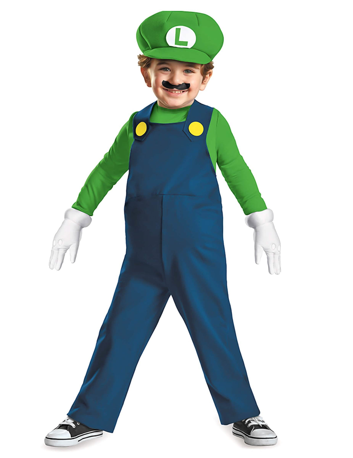 Kostým Luigi pro dítě zelená a modrá s čepicí a knírkem