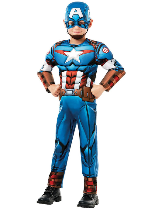 Vue de face de la tenue Captain America du déguisement de couple Captain America et Black Widow