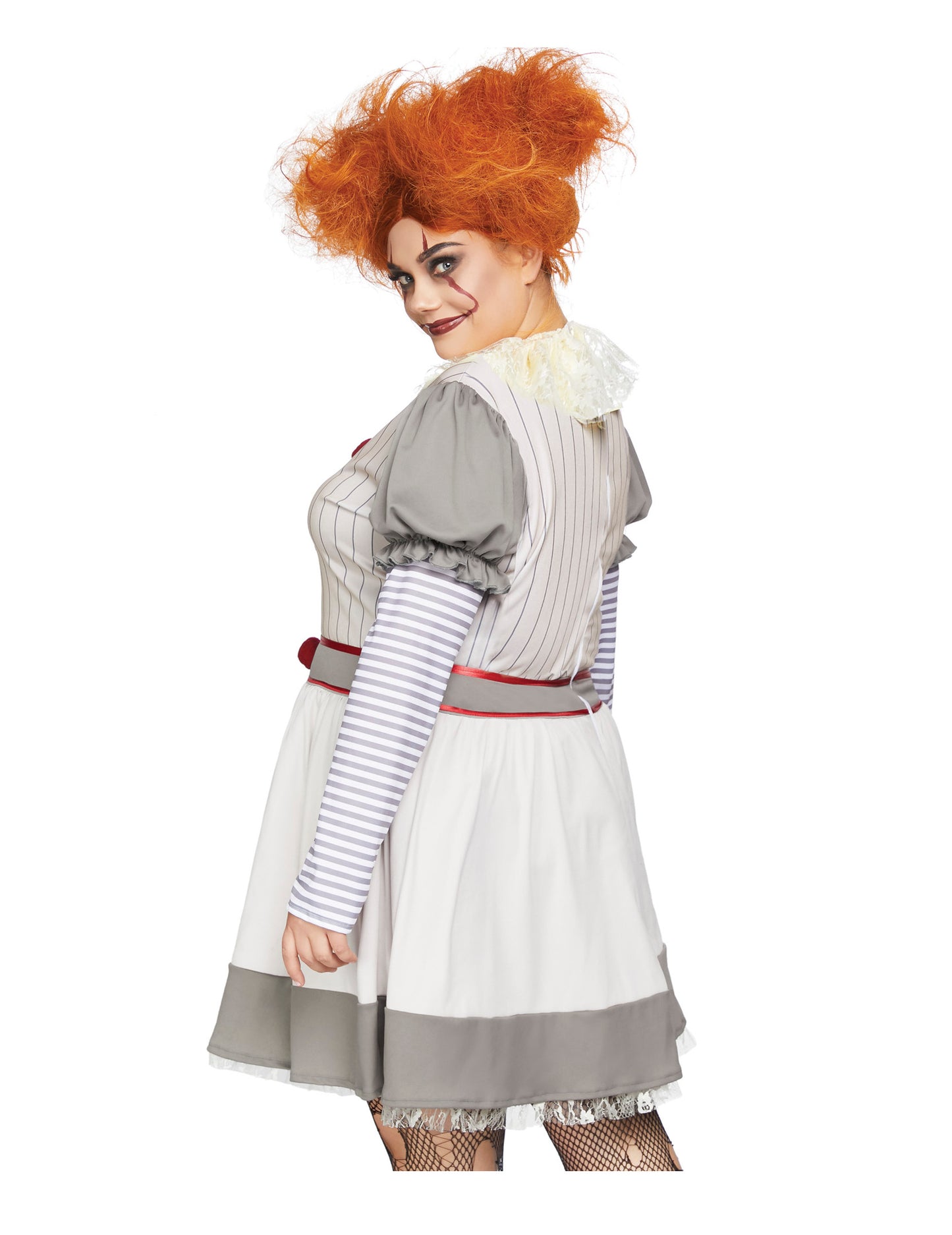 Vue de dos du déguisement de clownette terrifiante pour femme