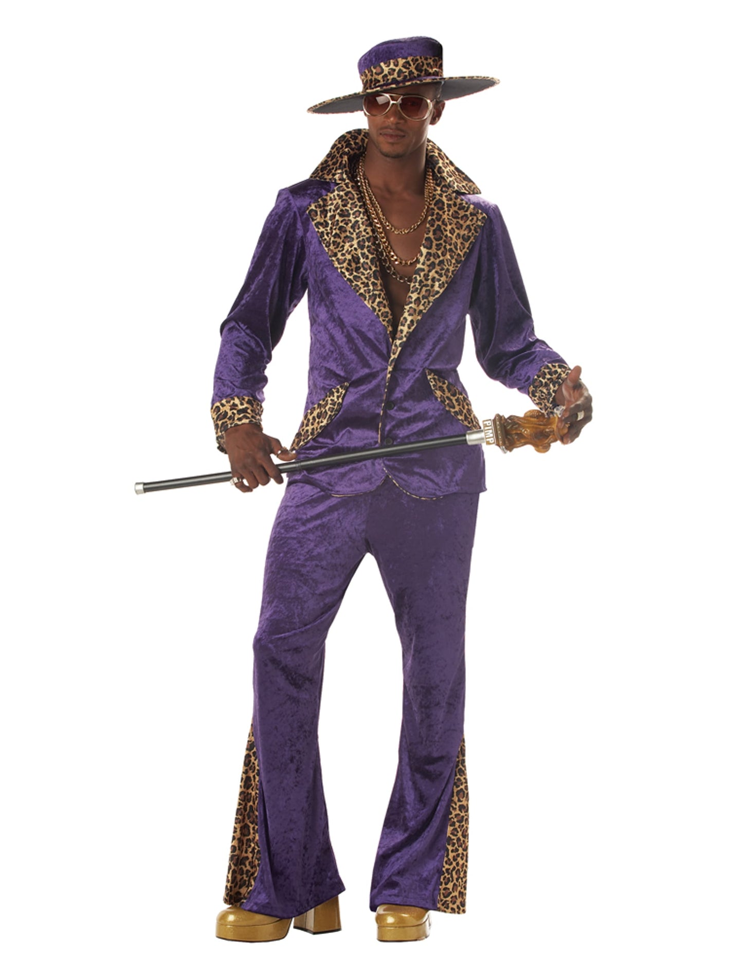 Déguisement mac 70's pour homme violet et imprimé léopard