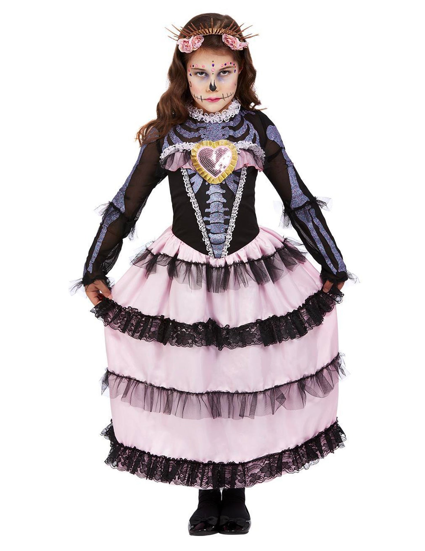 Růžový kostým nevěsty pro dívky na Den mrtvých