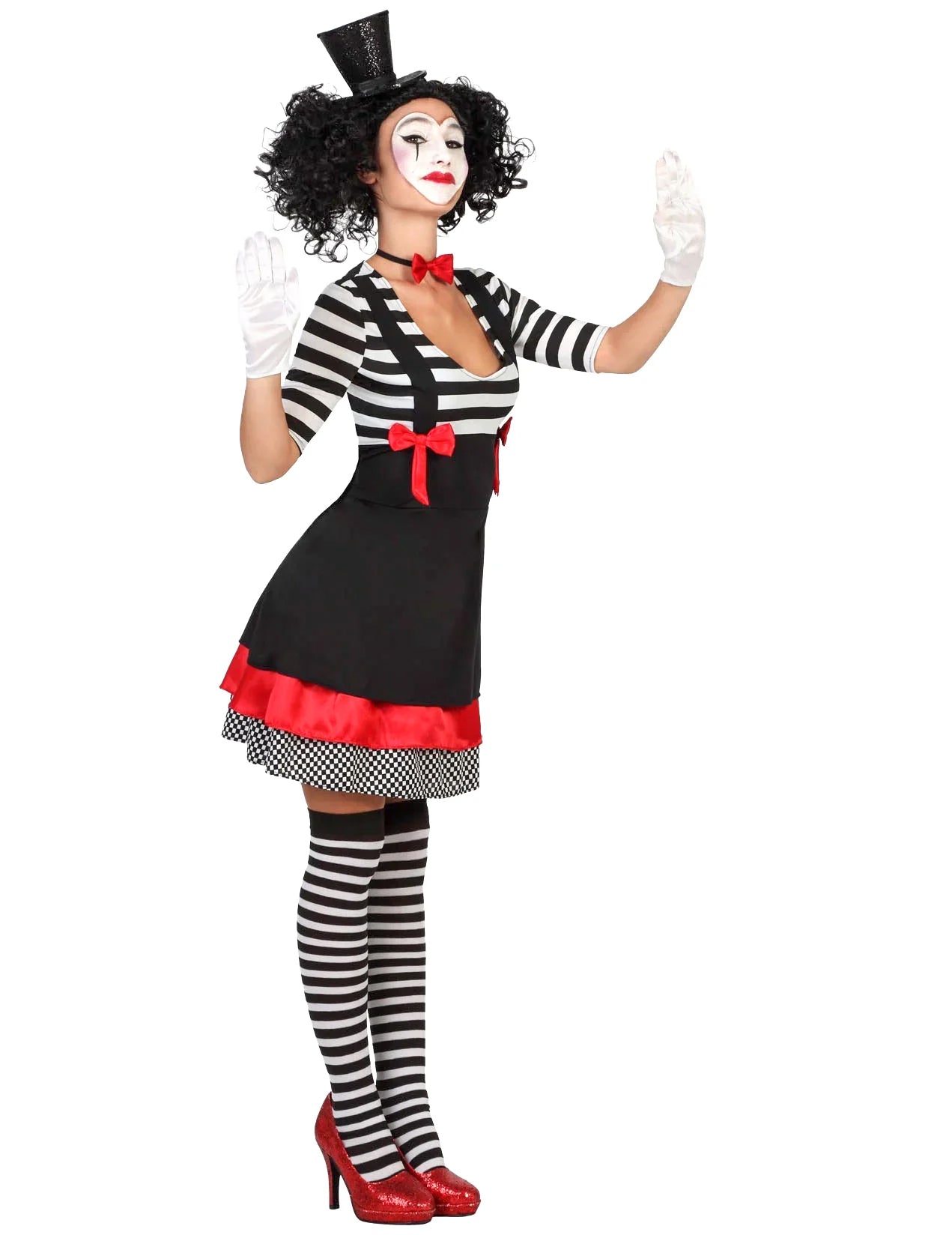 Mime Kostüm für Damen schwarz-rot-weiß