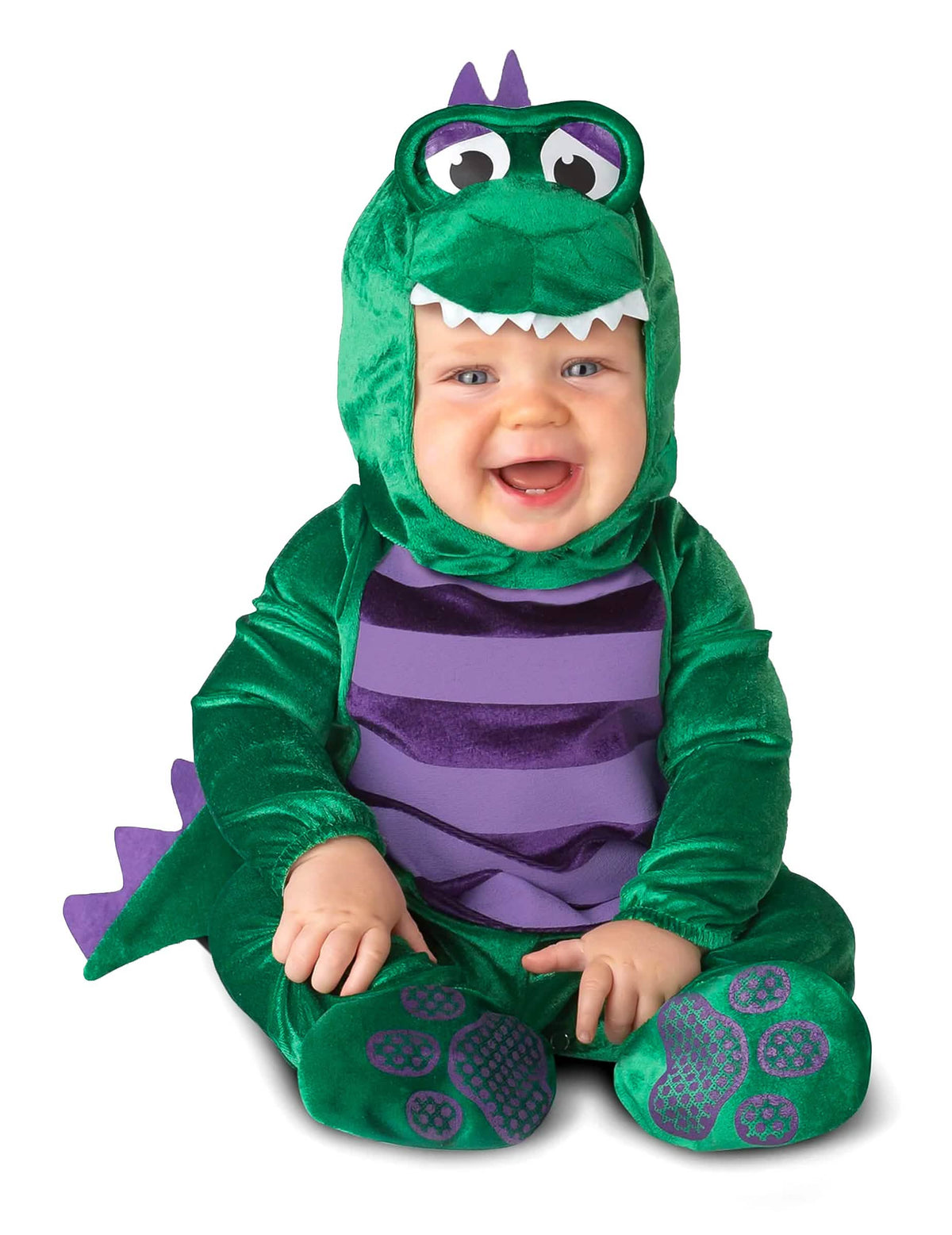 Dětský kostým mini dinosaurus pro miminko zelená a fialová