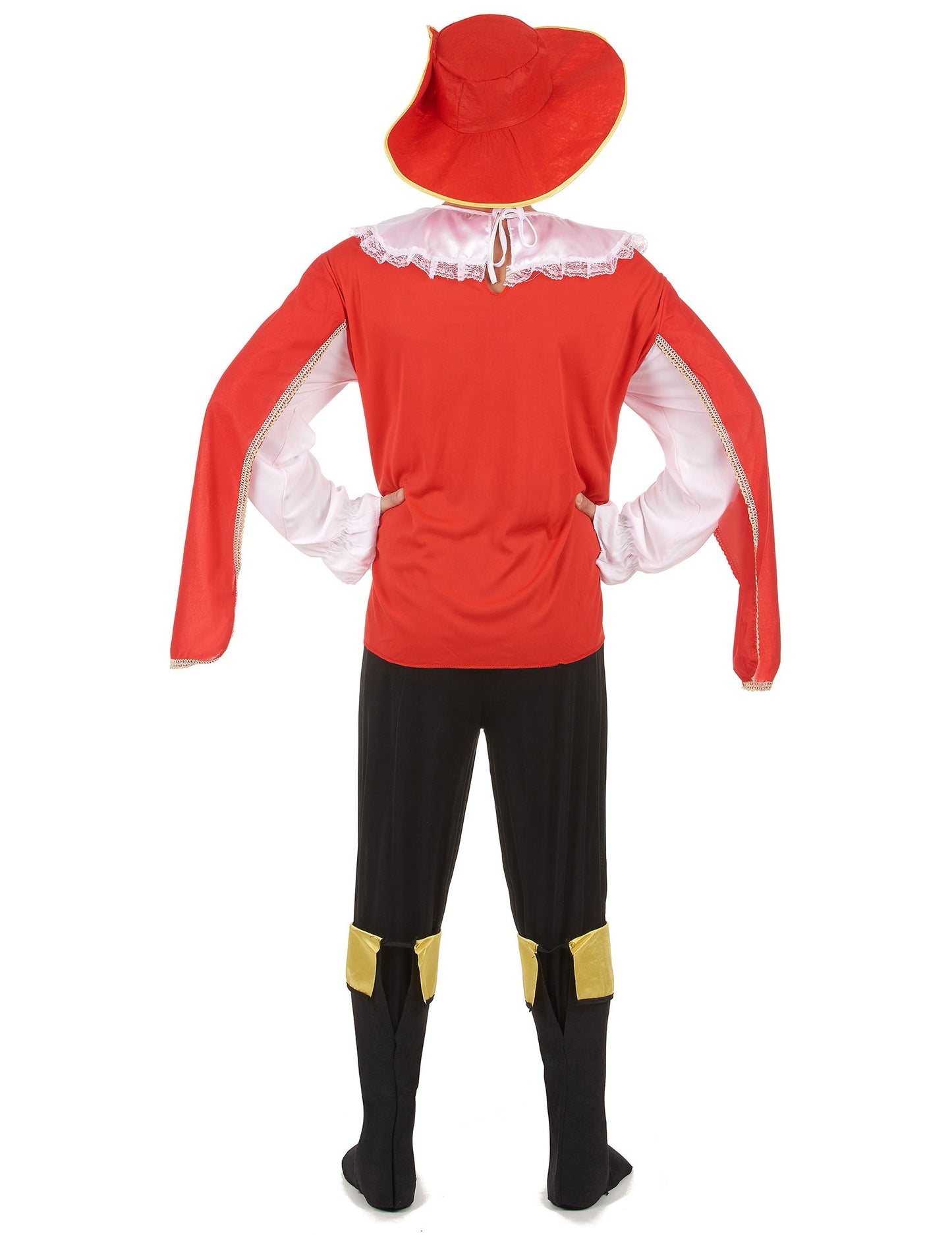 Pánský kostým mušketýra v červené a černé barvě