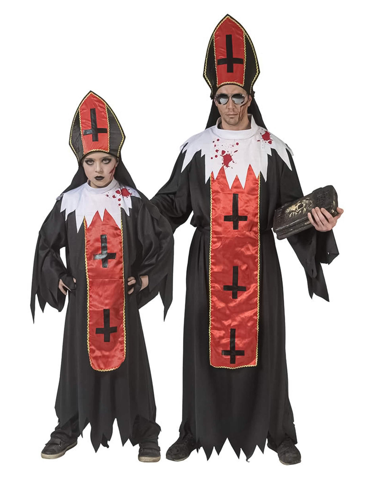 Duo dospělý a dítě v kostýmu papeže hrůzy pro dospělý