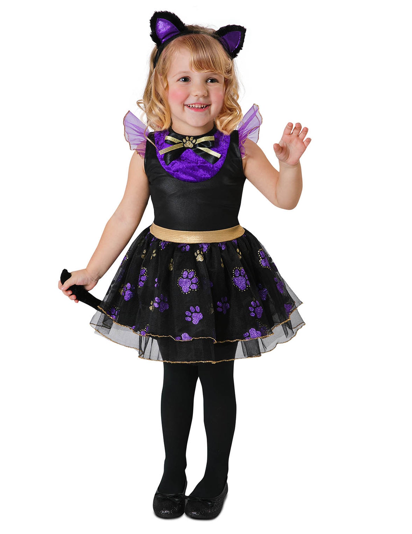 Déguisement de petit chat pour bébé violet et noir avec tutu et oreilles