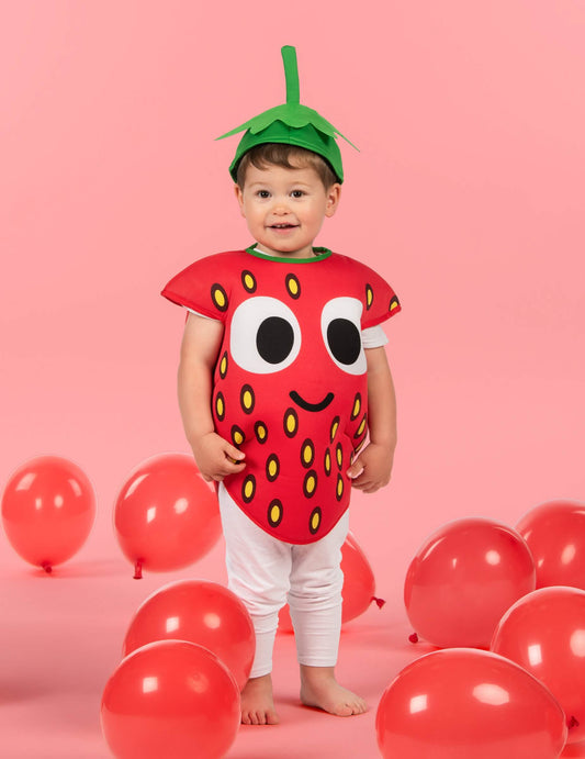 Vue de face du déguisement petite fraise pour enfant