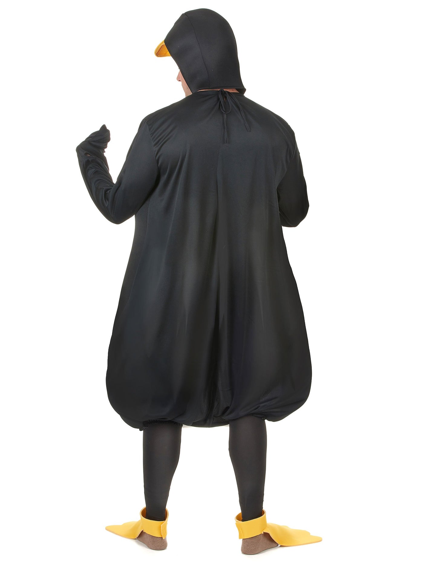 Pohled zezadu na dospělý kostým tučňáka