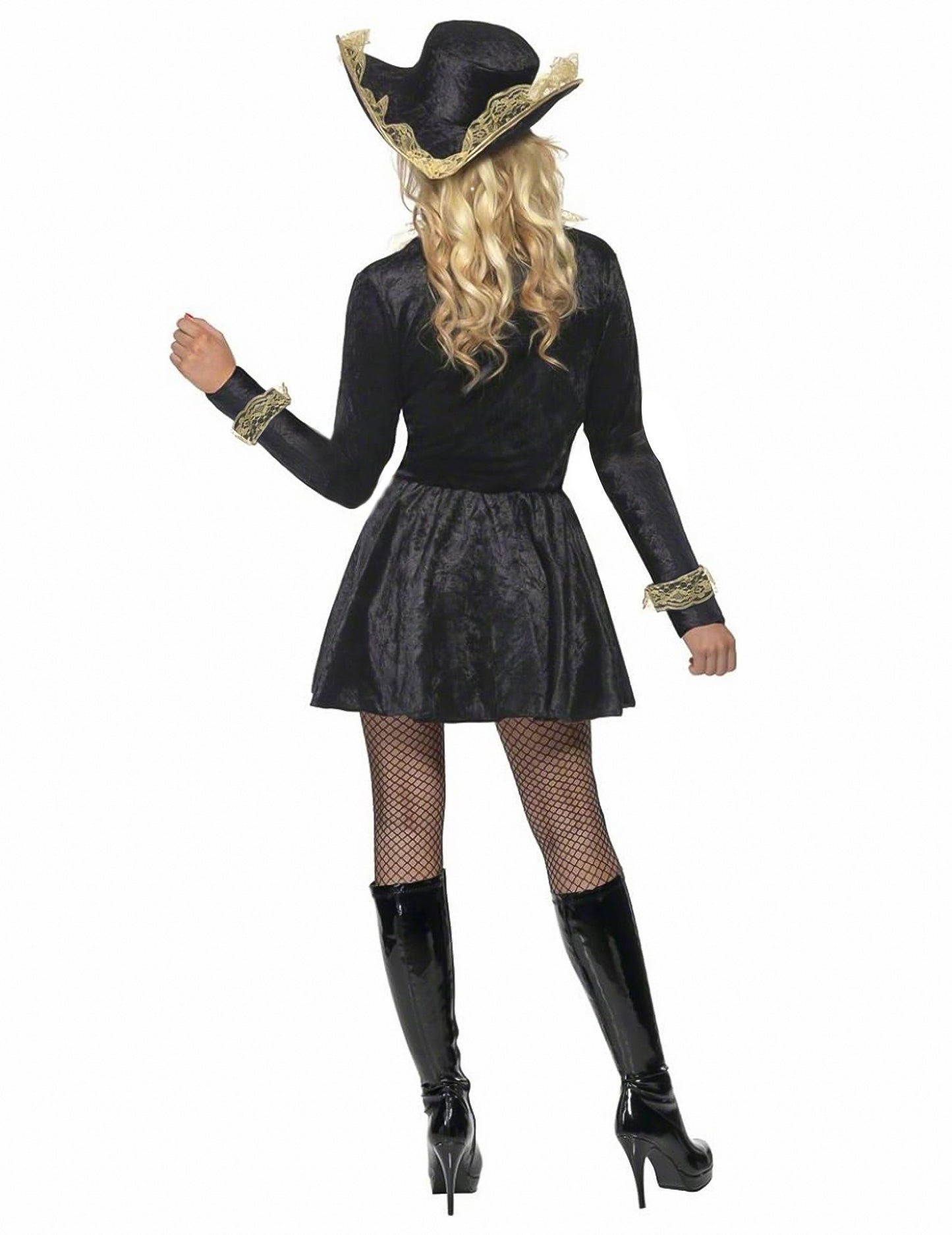 Dámský barokní pirátský kostým v černém a zlatém stylu