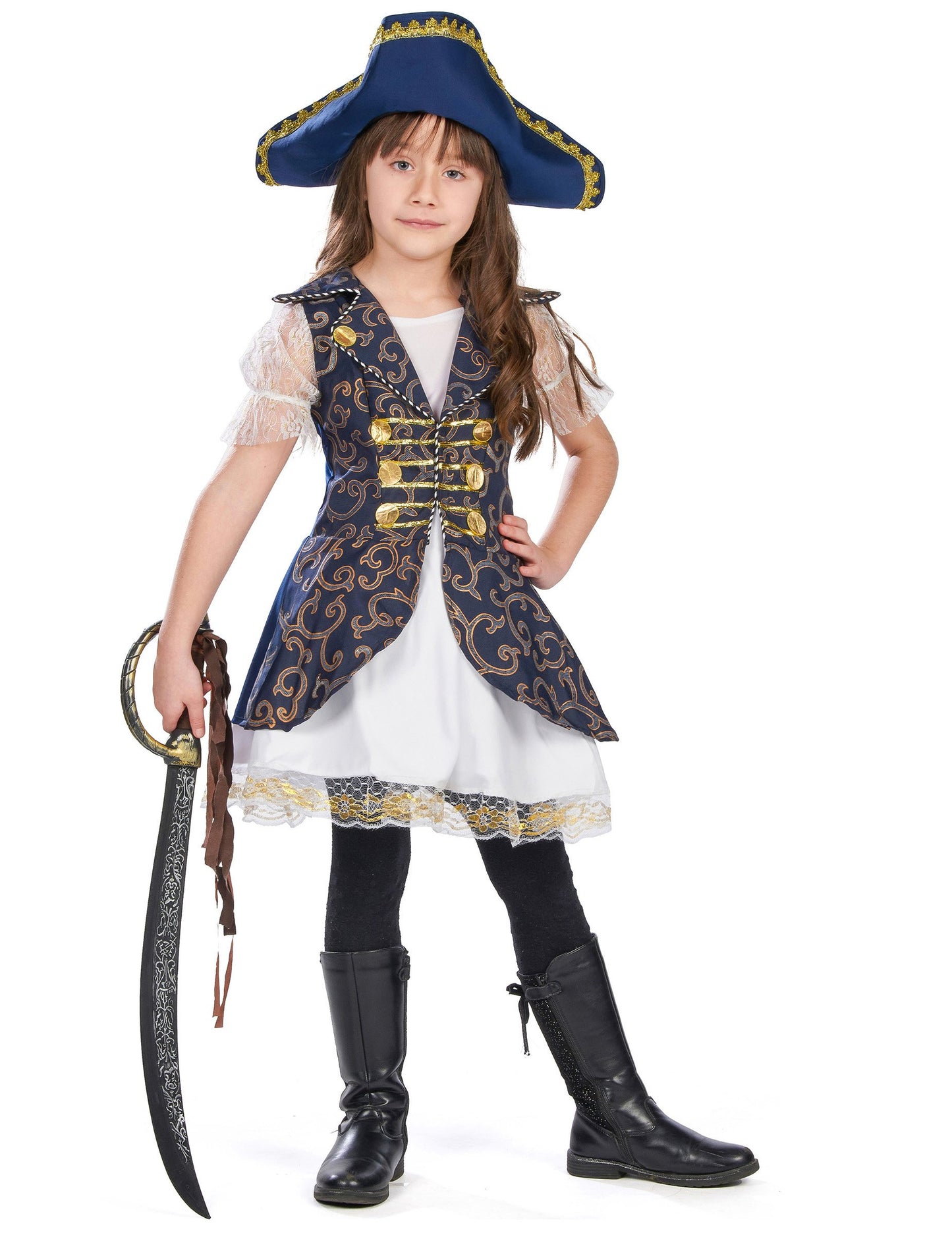 Tmavě modrý pirátský kostým pro dívky