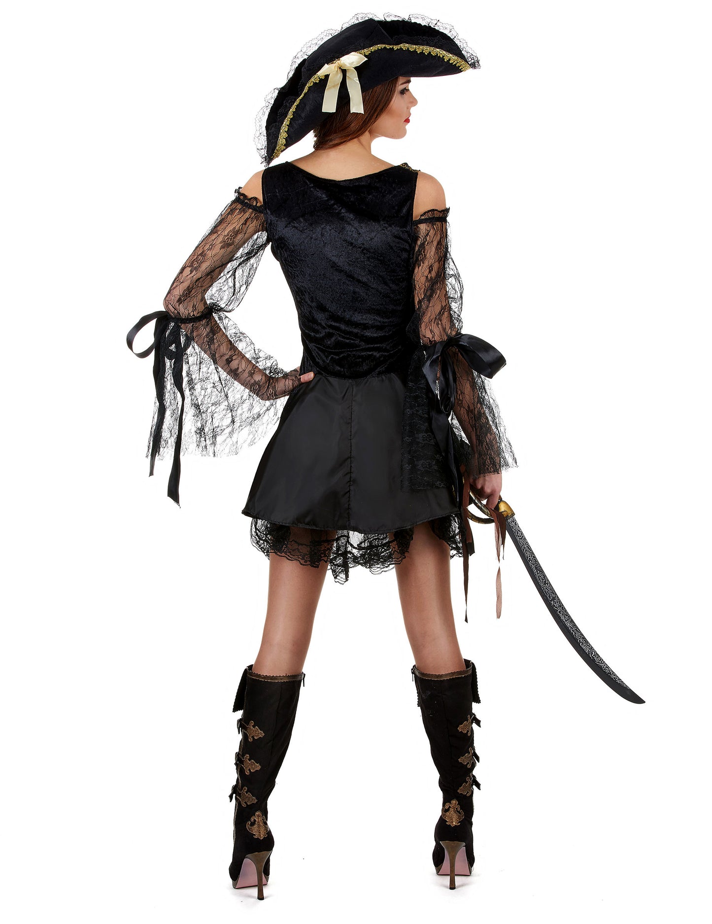 Dámský pirátský kostým v černém a zlatém provedení