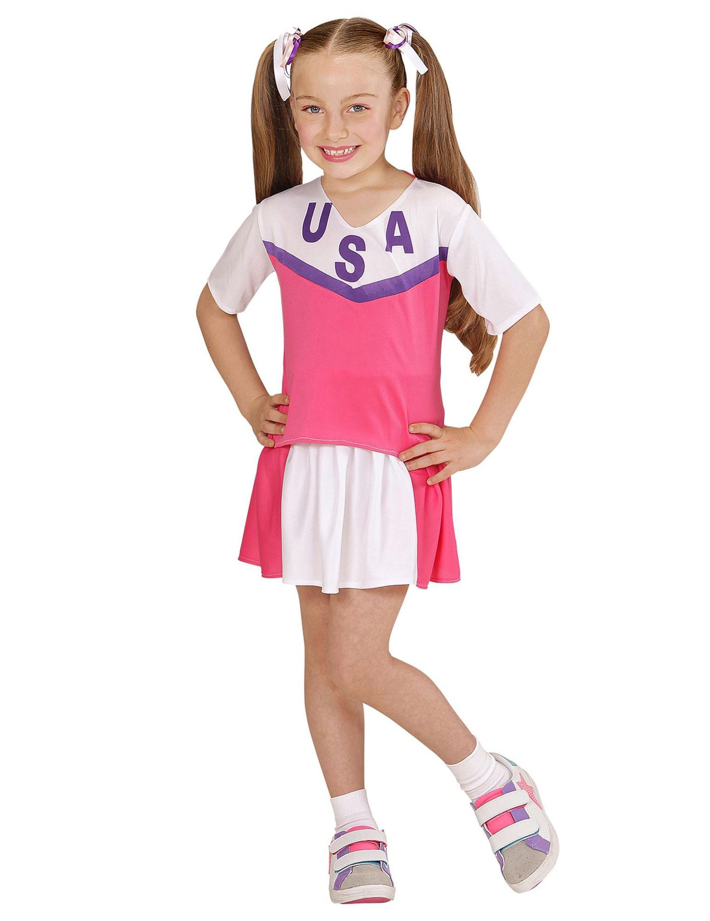 Růžovobílý kostým roztleskávačky pro dívky