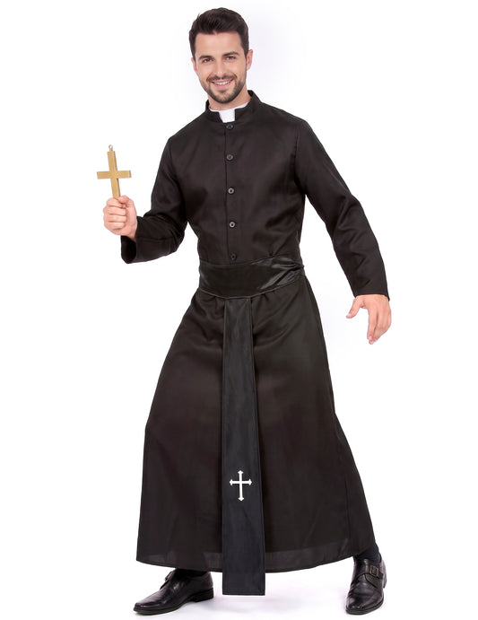 Pánský kostým kněze s bílým límečkem
