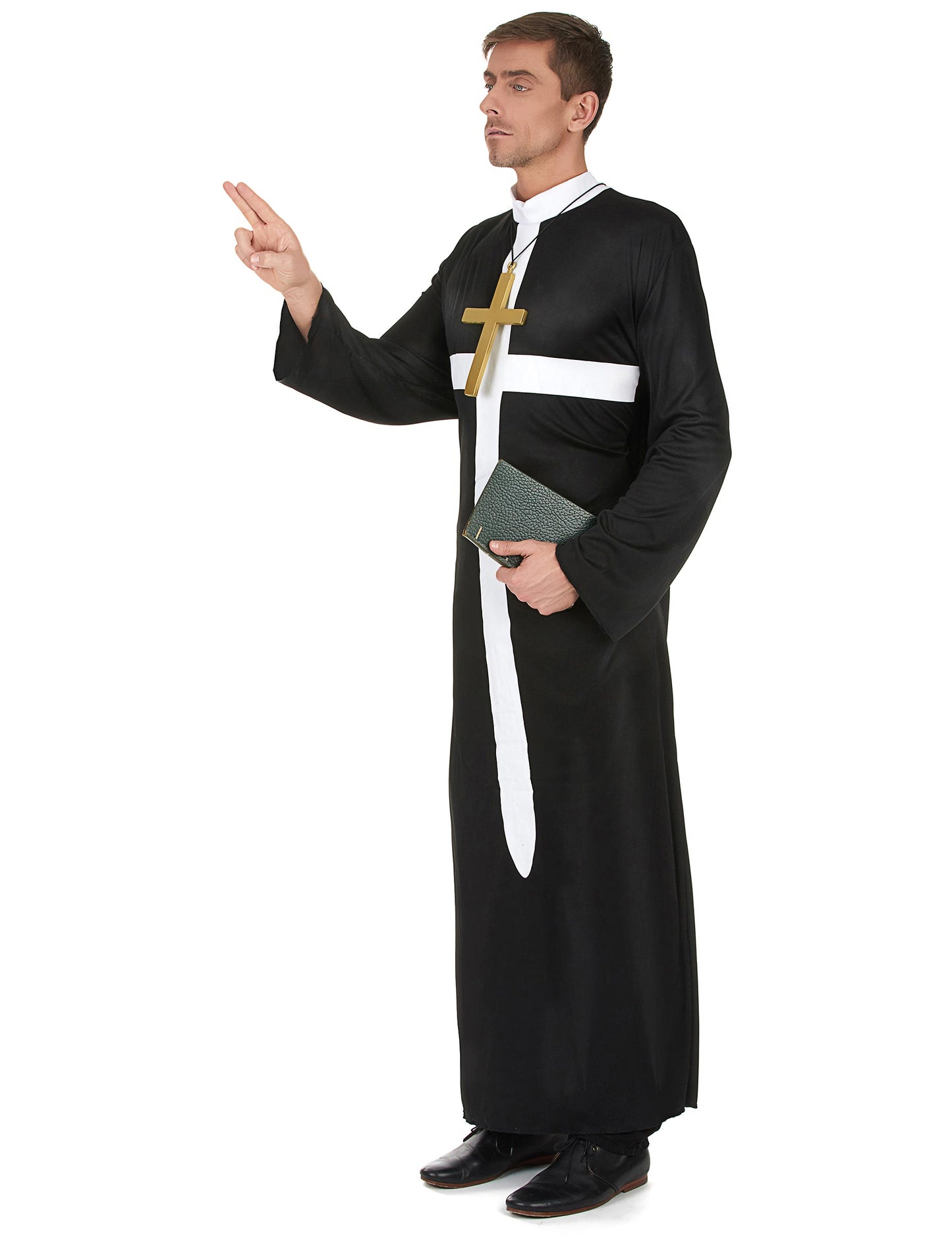 Vue de profil du déguisement de prêtre pour homme