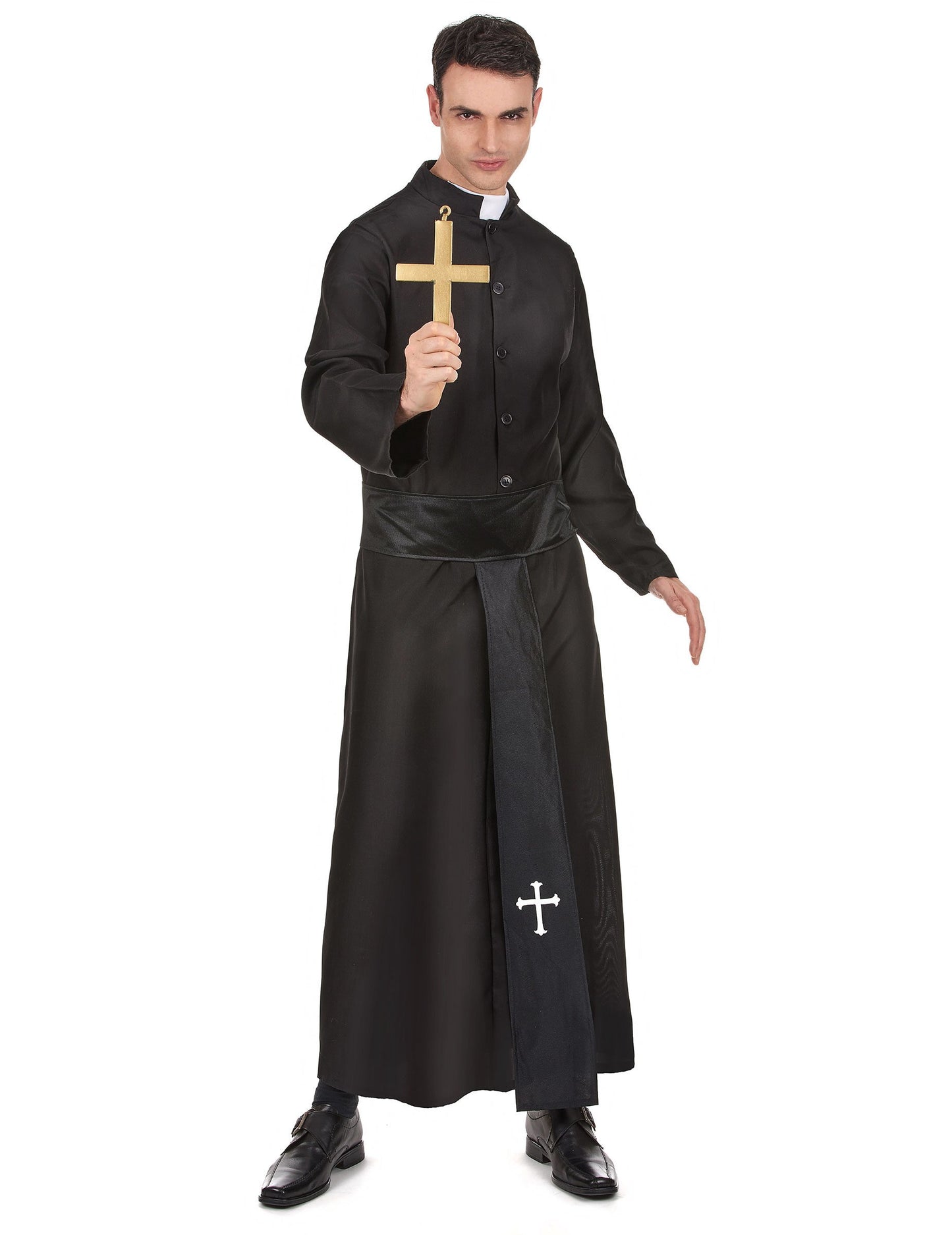 Pánský kostým kněze s bílým límečkem