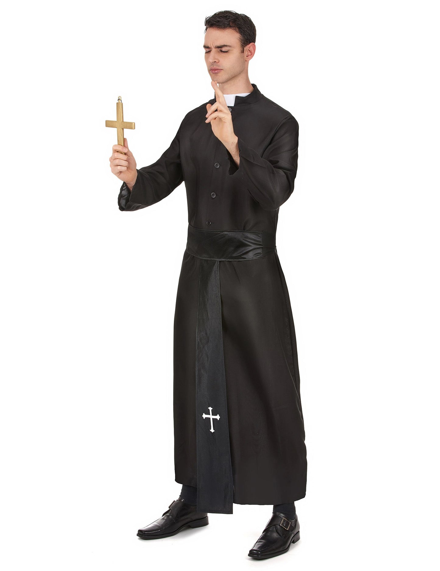 Pánský kostým kněze s bílým límečkem