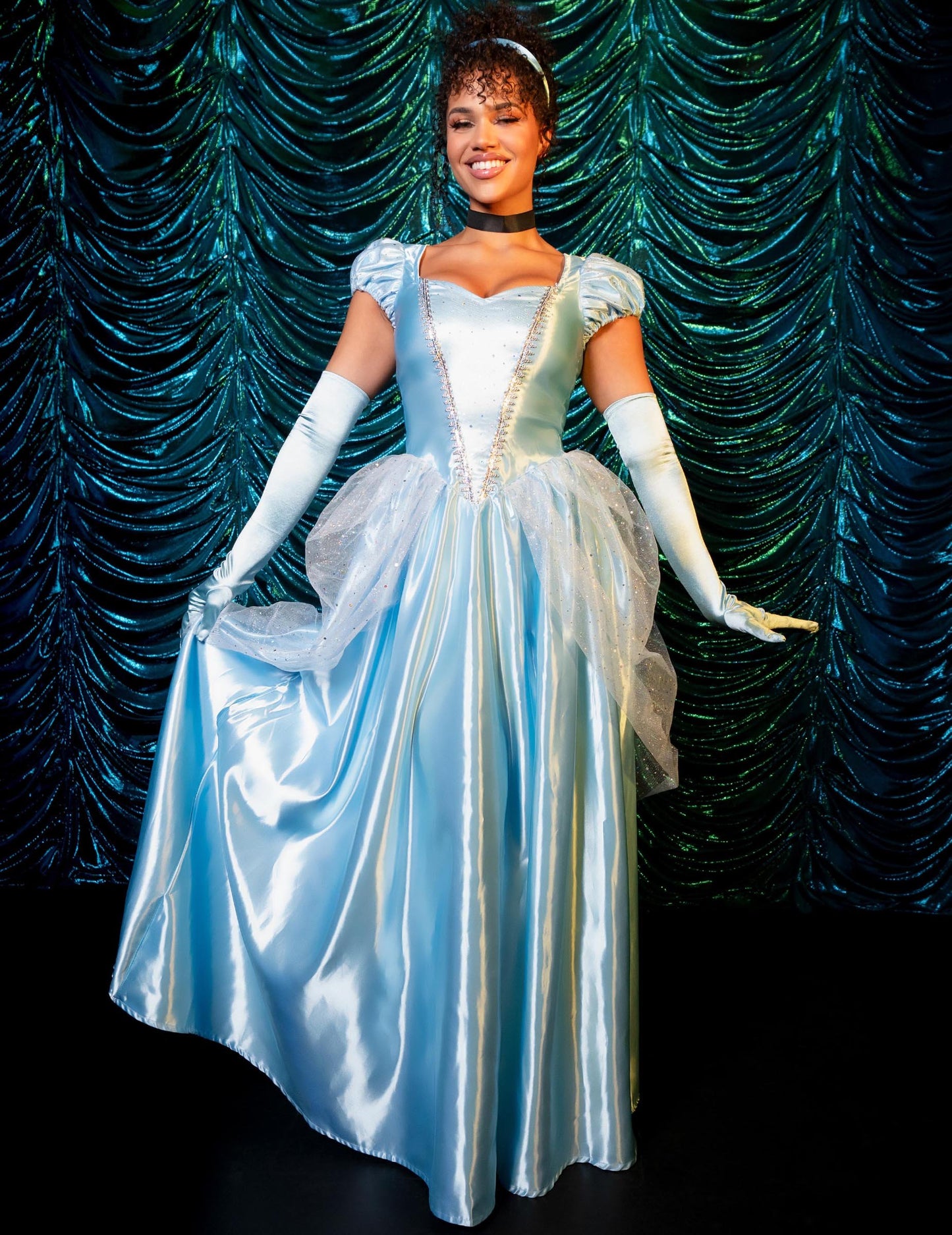 Dámský kostým princezny z modrého saténu