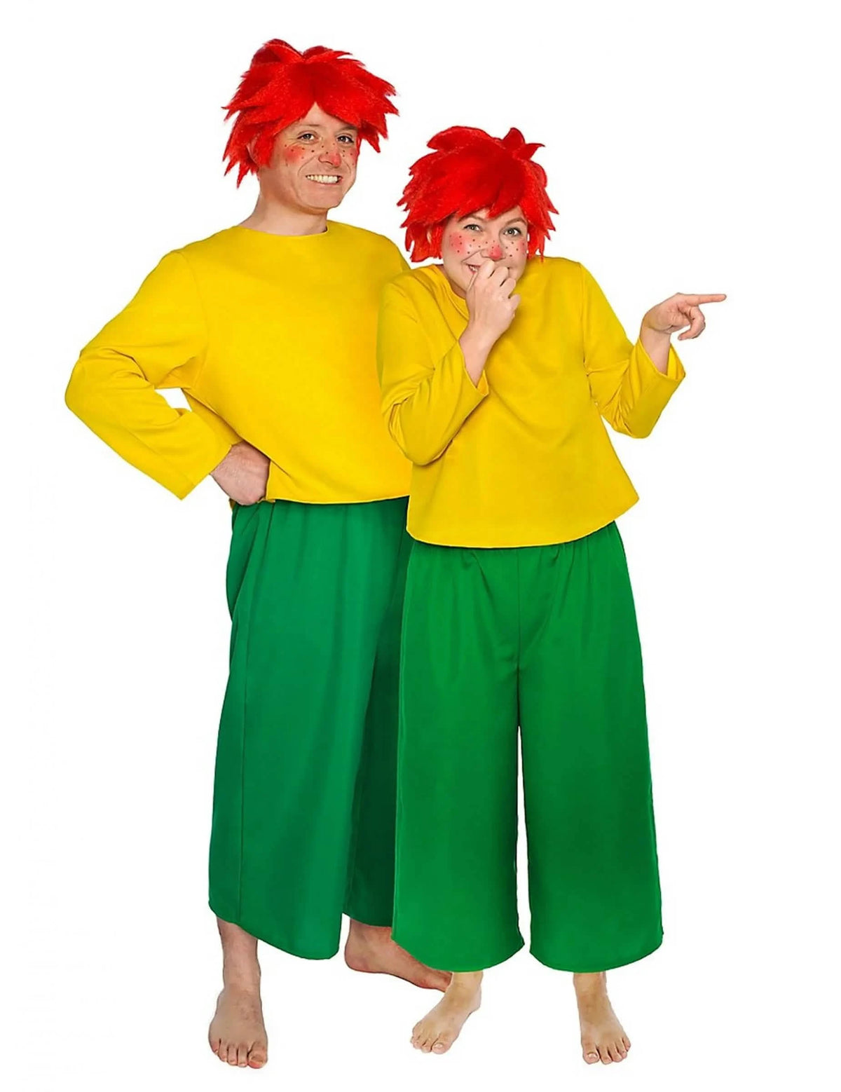 Kostým Pumuckl™ pro dospělý žlutá a zelená s červená parukou