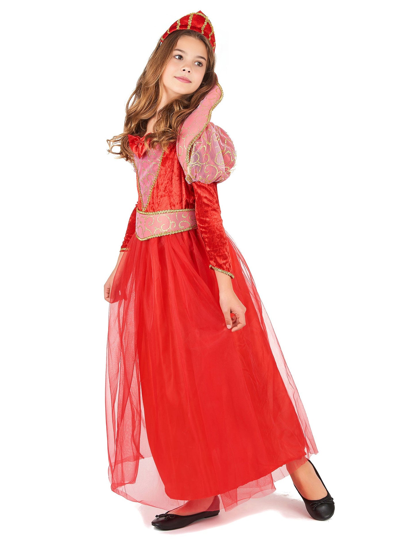 Dívčí kostým středověké královny s nafoukanými rukávy