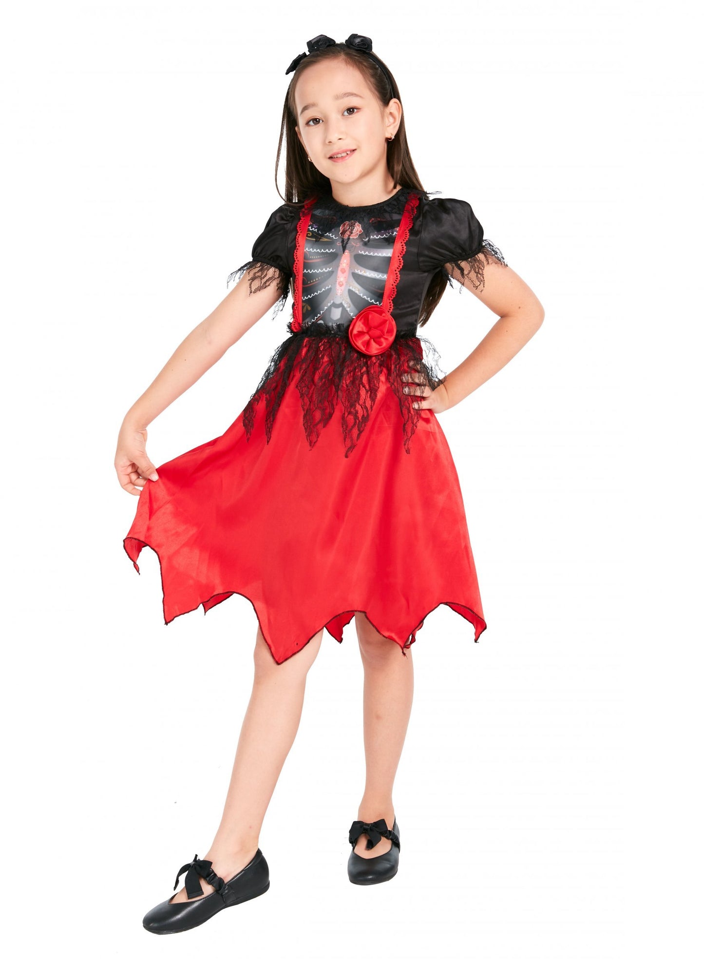 Dívčí kostým kostlivce s čelenkou