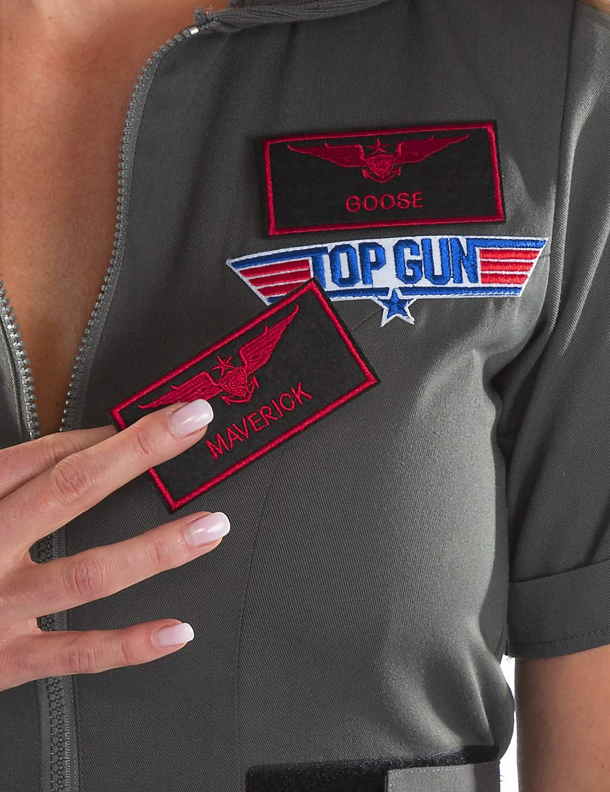 Podrobnosti o vyměnitelných nášivkách kostýmu šatů Top Gun