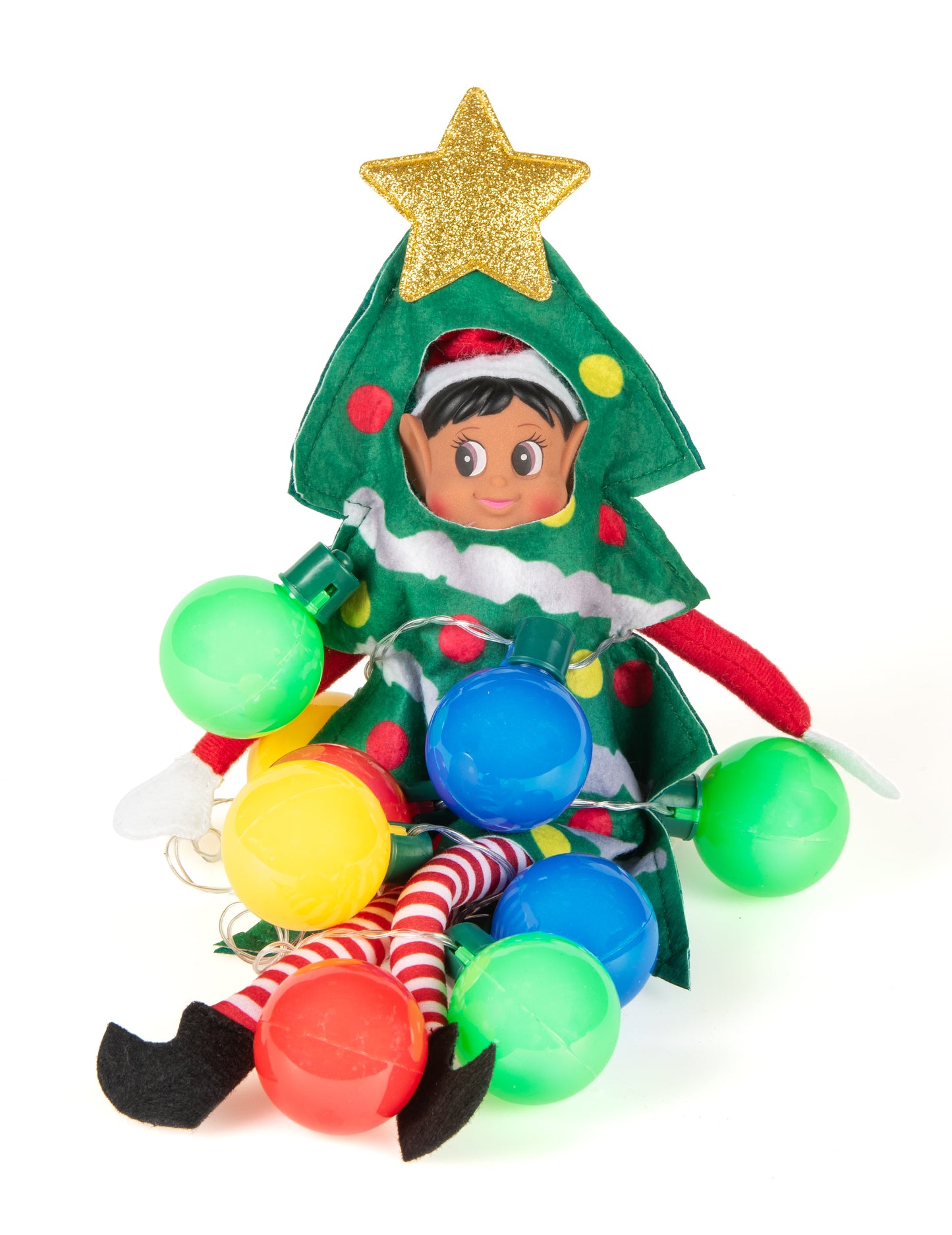 Kostým vánočního stromečku pro zlomyslnou panenku elfa